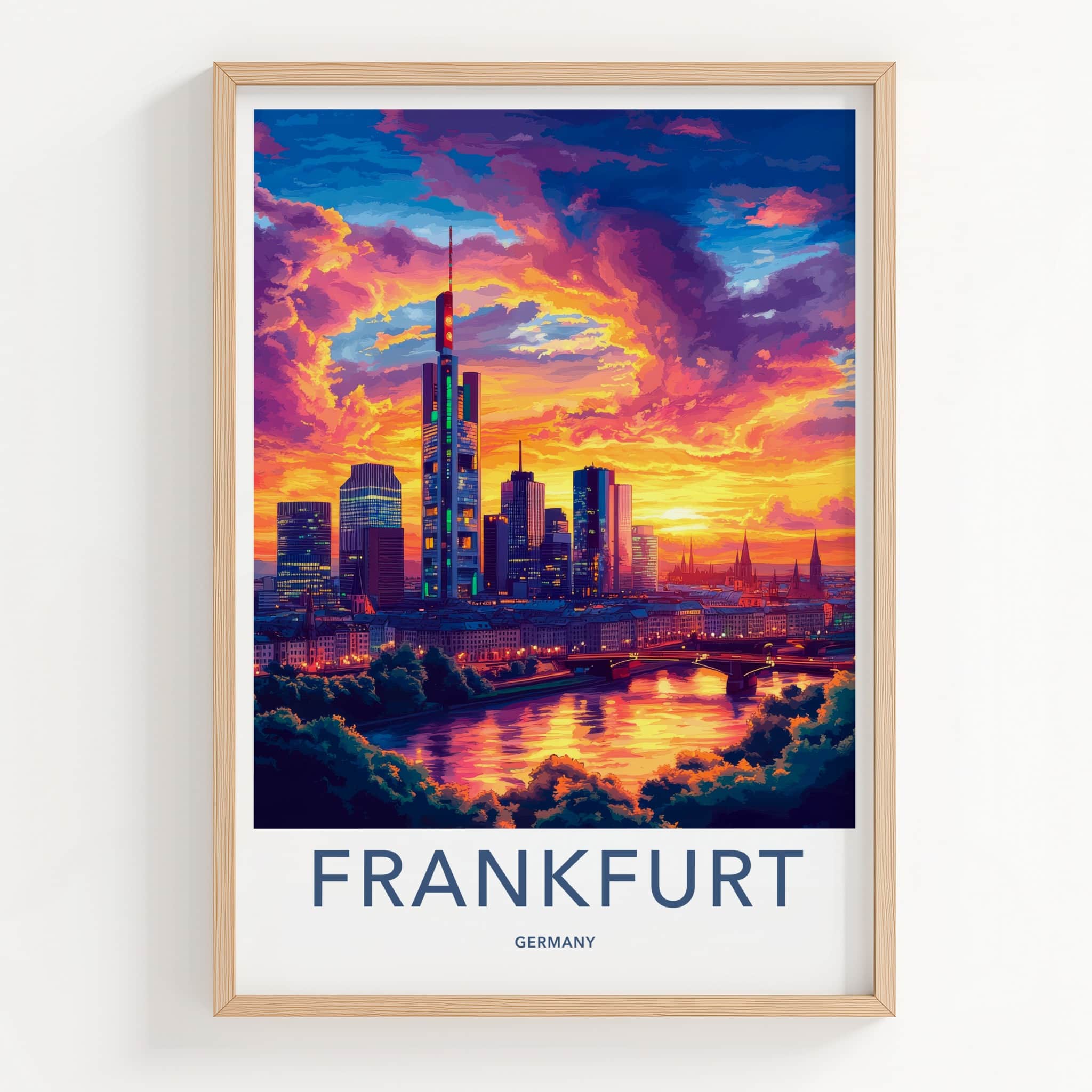 Frankfurt Poster - Germany Travel Art - Vibrant Sunset Skyline Home Decor