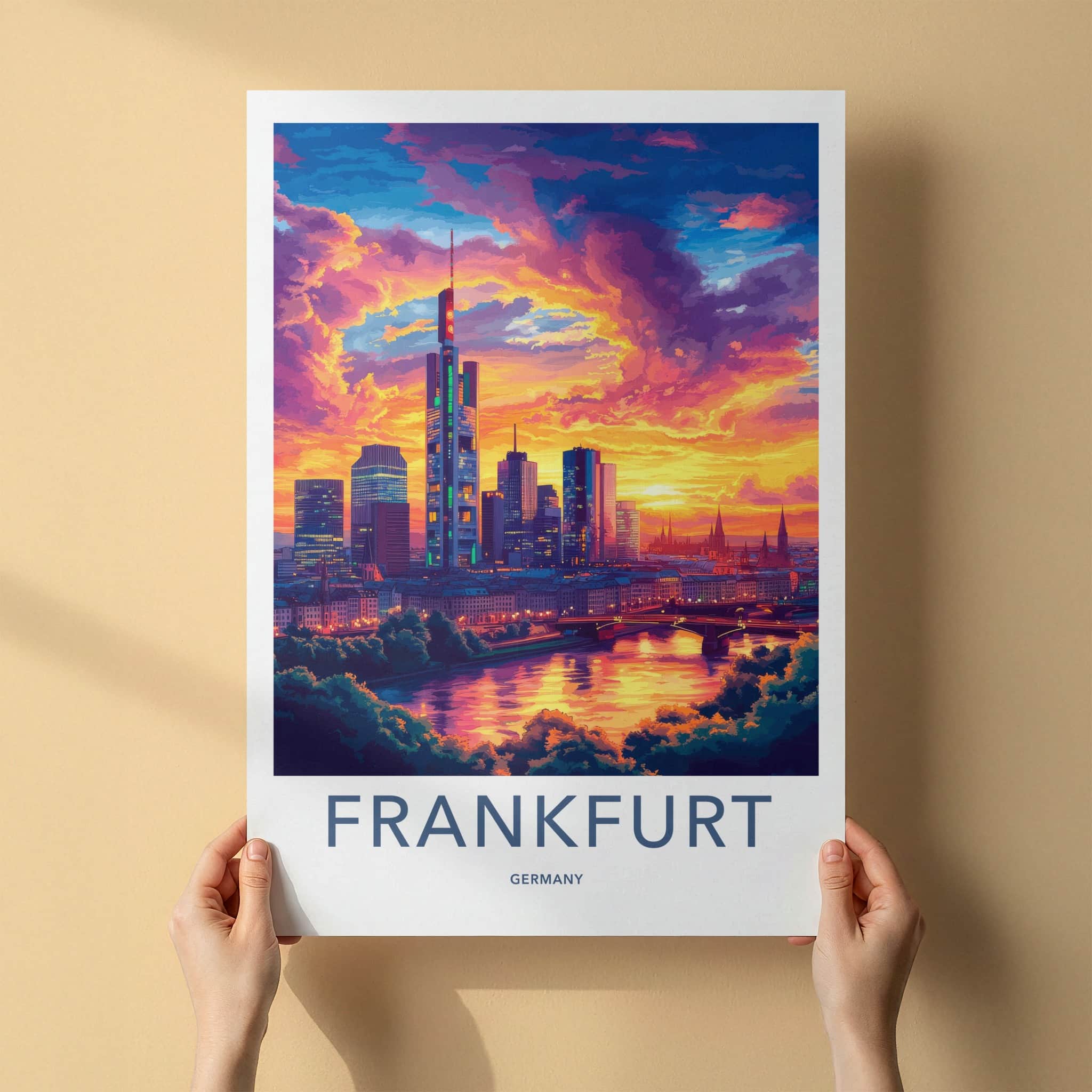 Frankfurt Poster - Germany Travel Art - Vibrant Sunset Skyline Home Decor