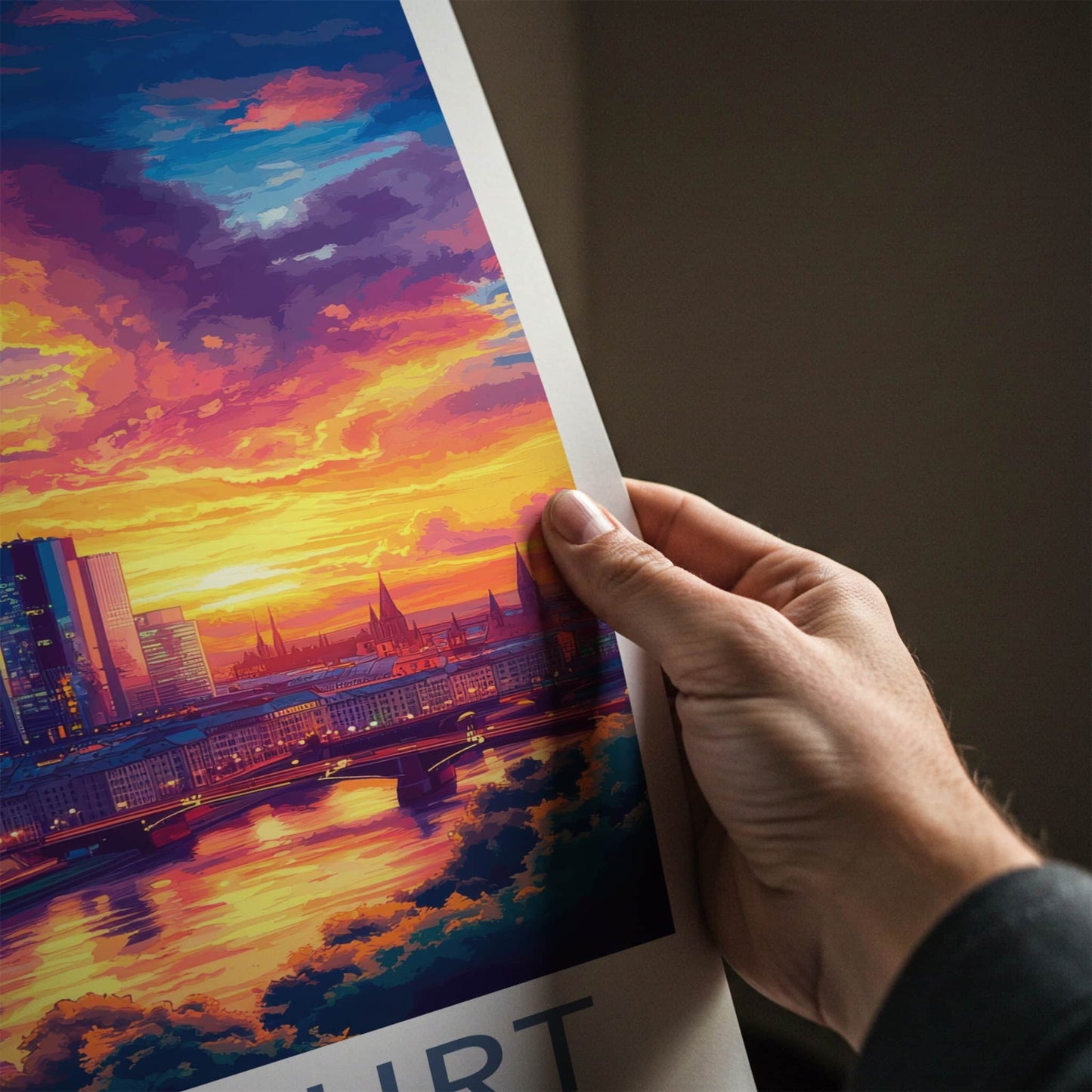 Frankfurt Poster - Germany Travel Art - Vibrant Sunset Skyline Home Decor