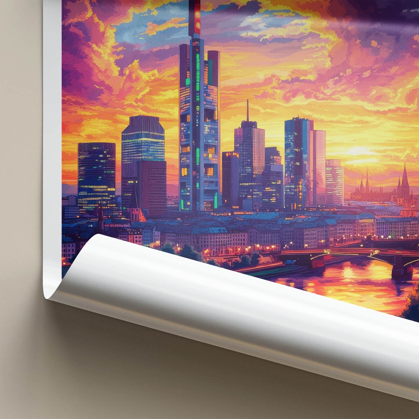 Frankfurt Poster - Germany Travel Art - Vibrant Sunset Skyline Home Decor