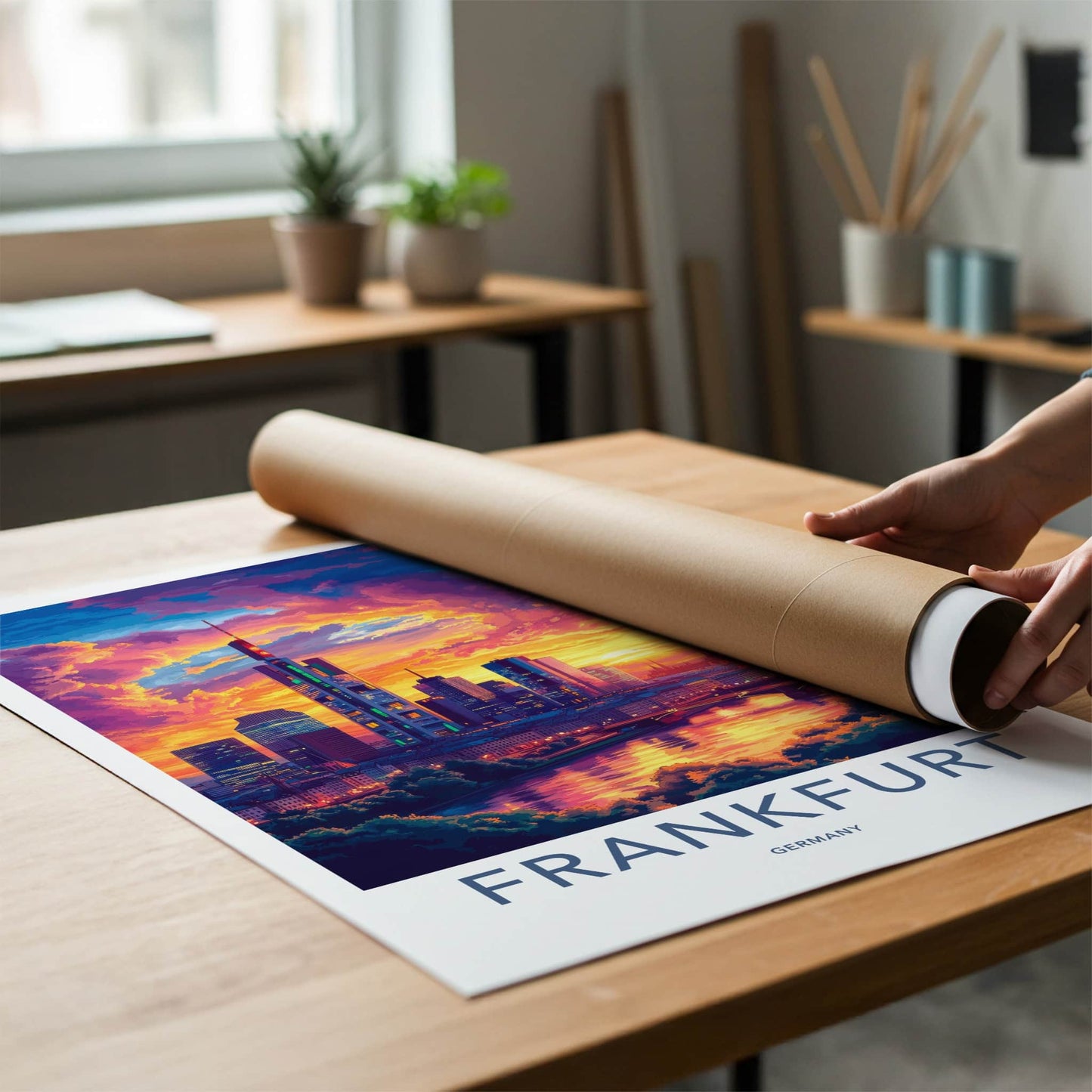 Frankfurt Poster - Germany Travel Art - Vibrant Sunset Skyline Home Decor