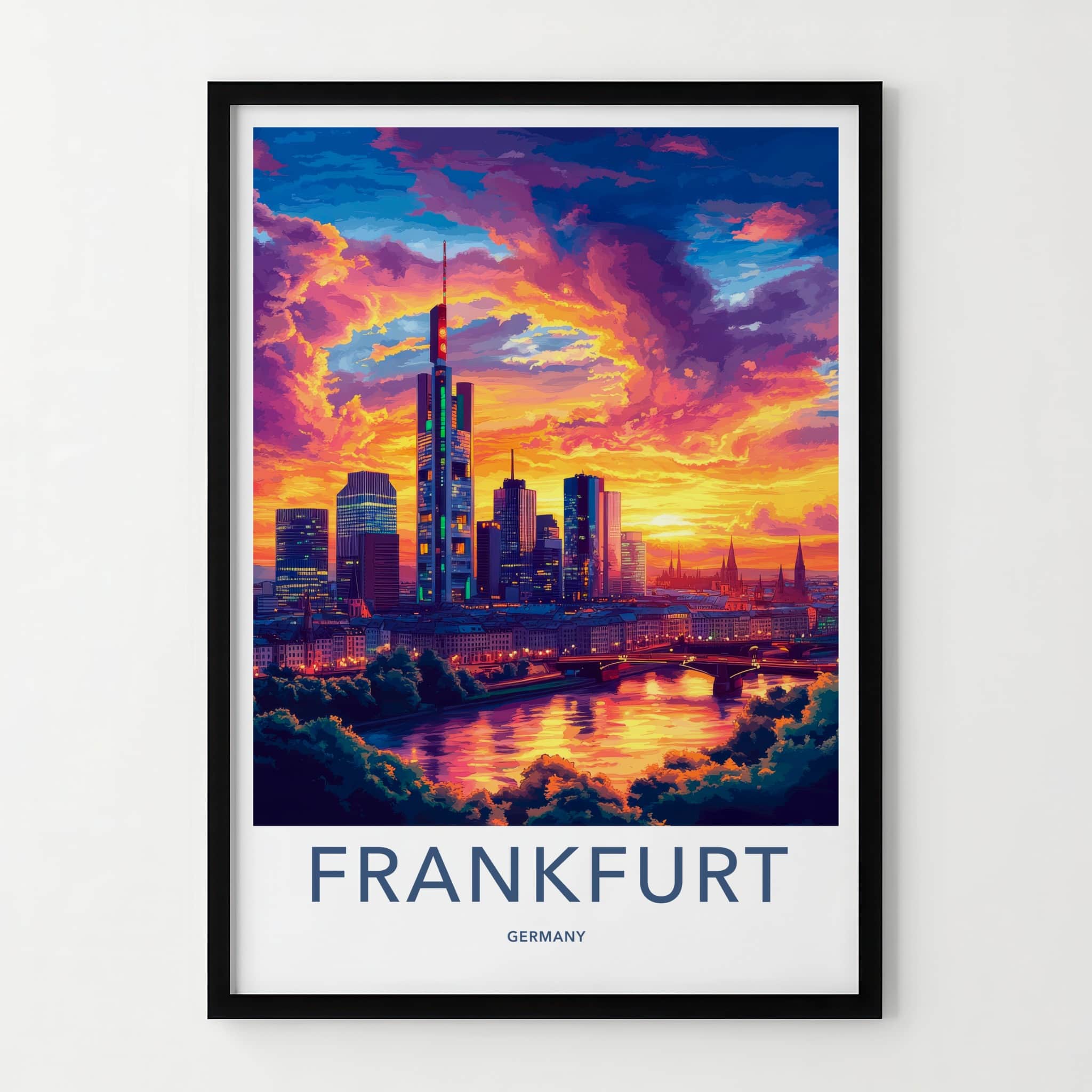 Frankfurt Poster - Germany Travel Art - Vibrant Sunset Skyline Home Decor