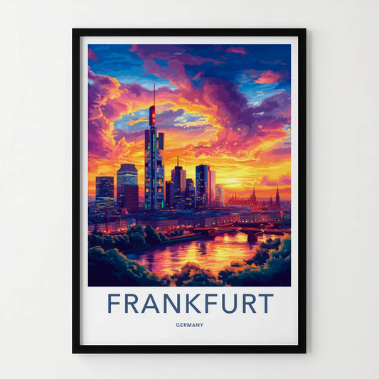 Frankfurt Poster - Germany Travel Art - Vibrant Sunset Skyline Home Decor