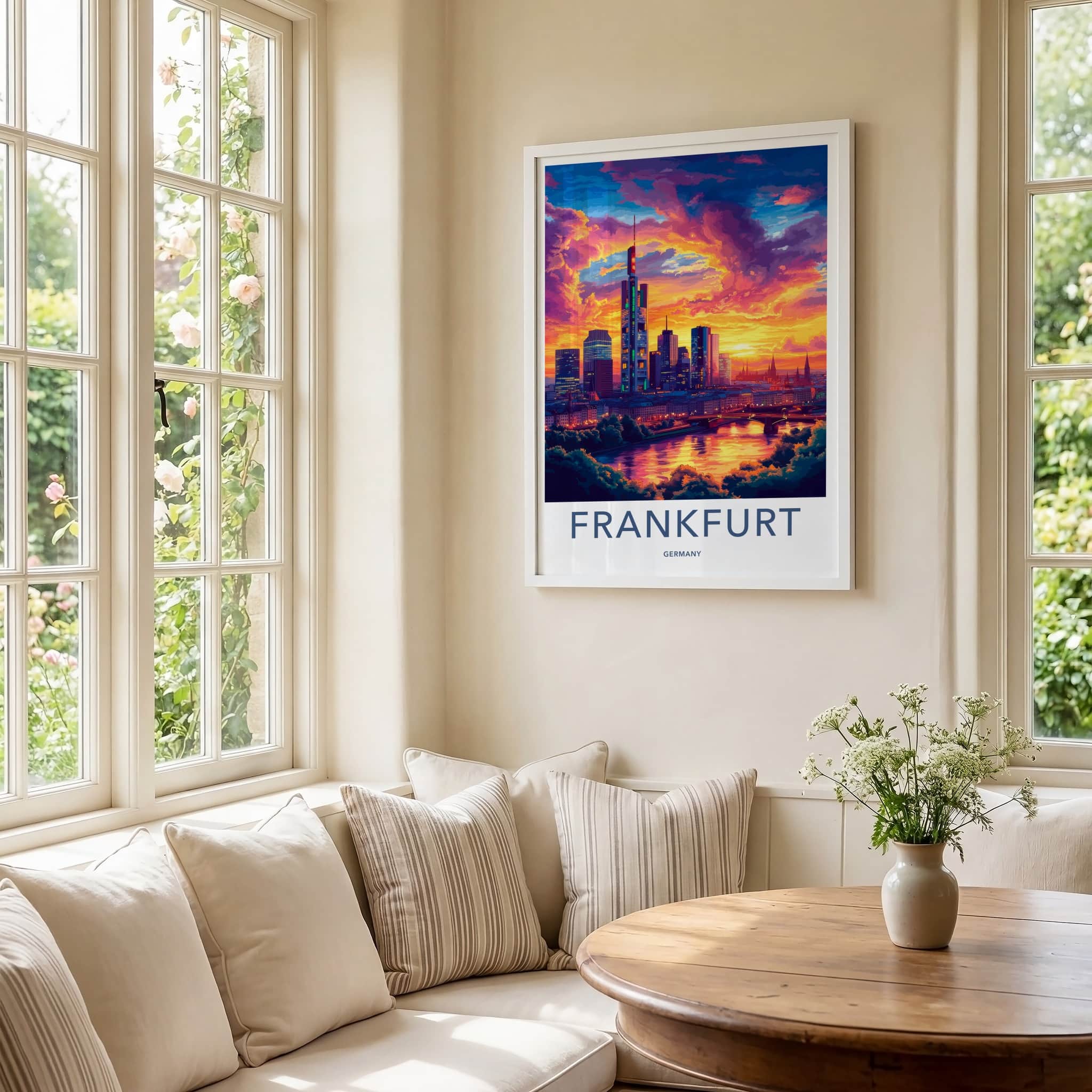 Frankfurt Poster - Germany Travel Art - Vibrant Sunset Skyline Home Decor