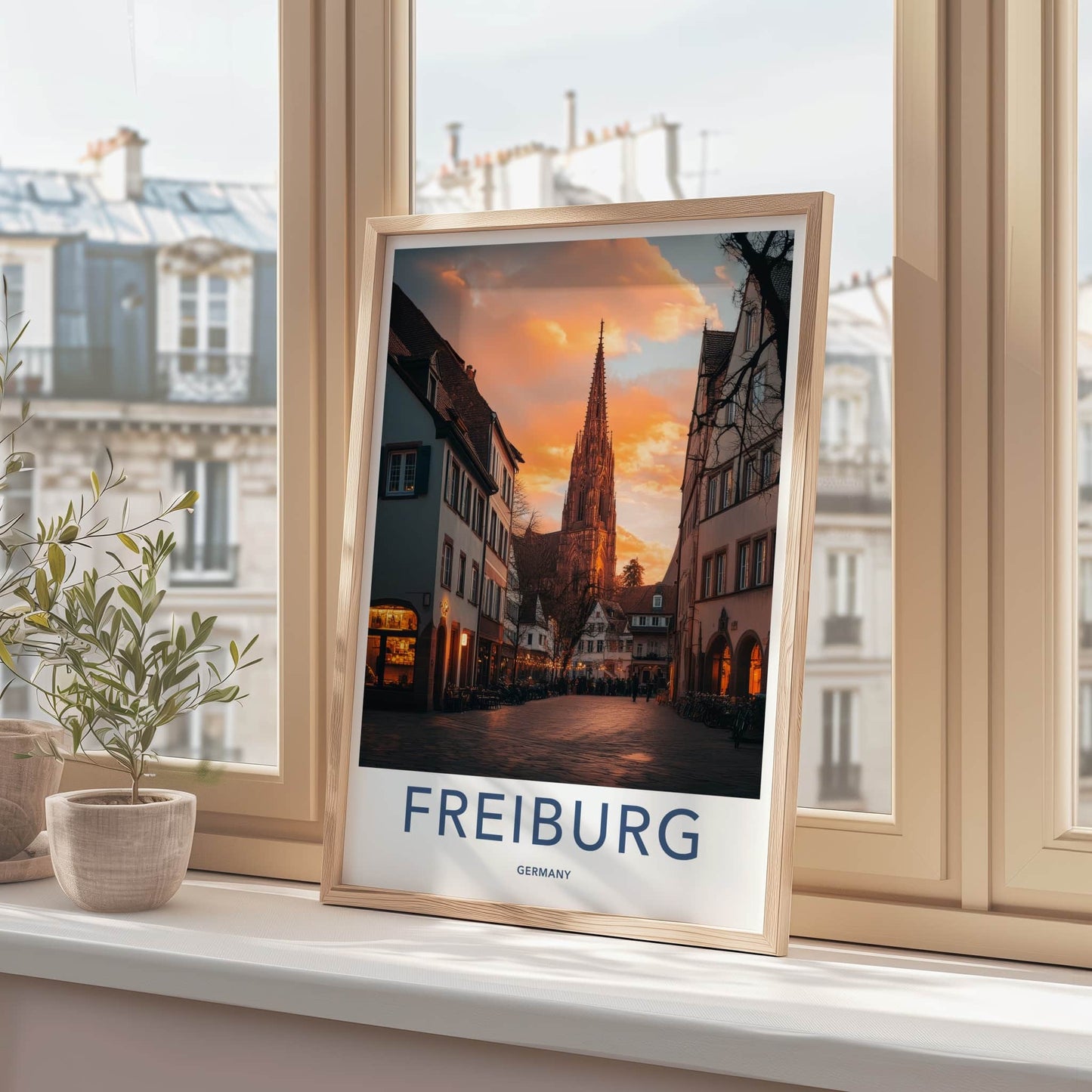 Freiburg Poster - Germany Travel Art - Cathedral Dusk Light Wall Decor