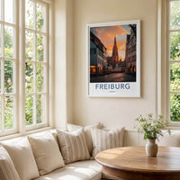Freiburg Poster - Germany Travel Art - Cathedral Dusk Light Wall Decor