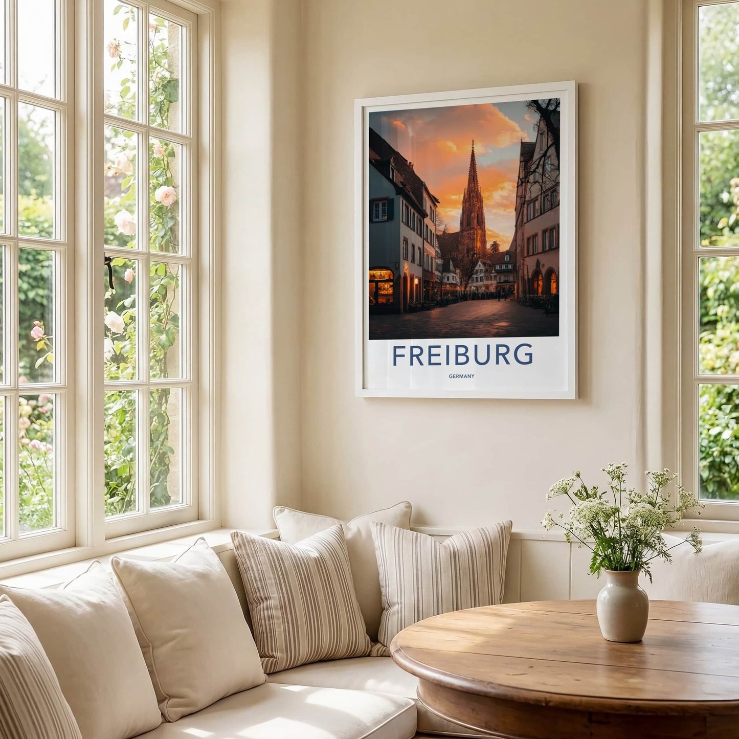 Freiburg Poster - Germany Travel Art - Cathedral Dusk Light Wall Decor