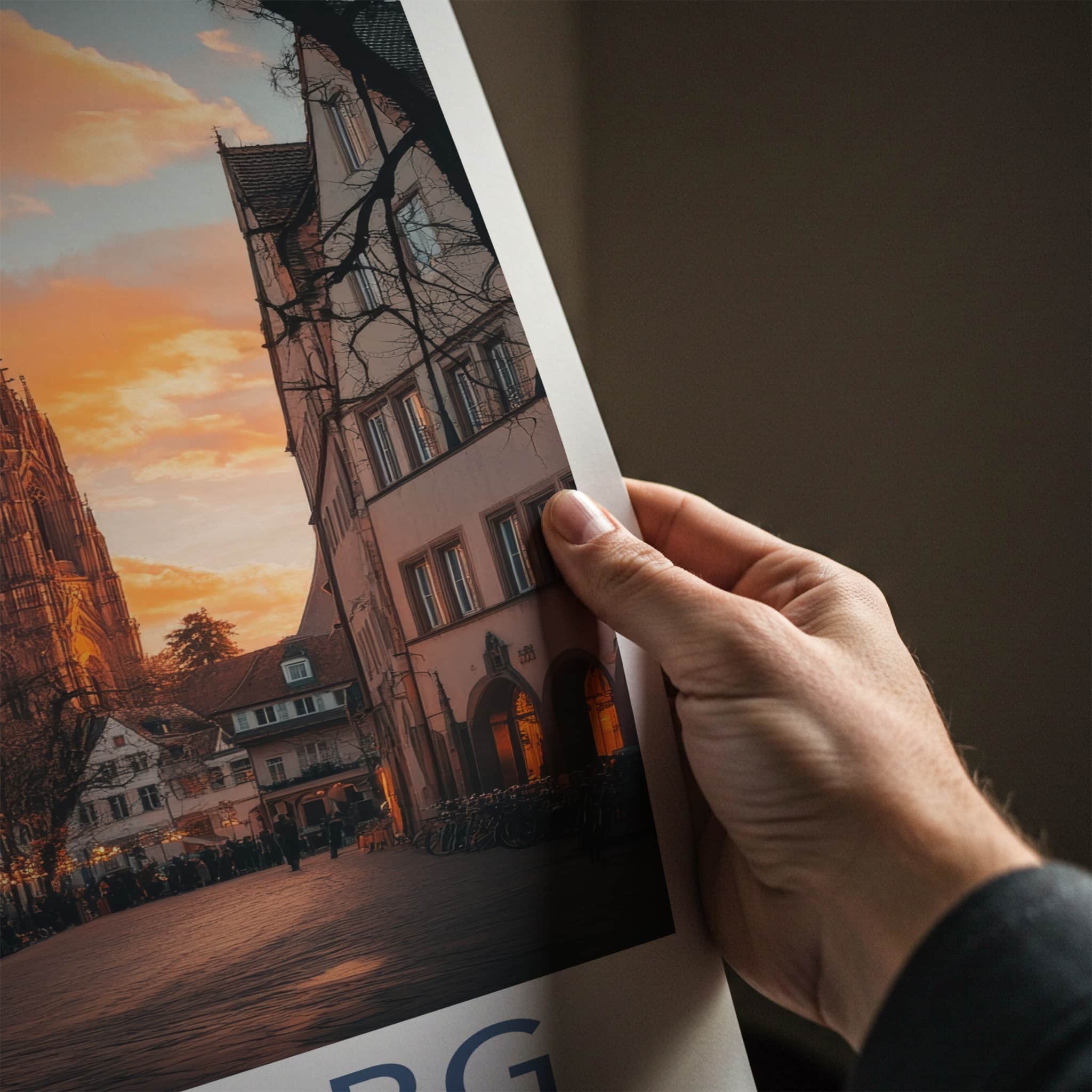 Freiburg Poster - Germany Travel Art - Cathedral Dusk Light Wall Decor