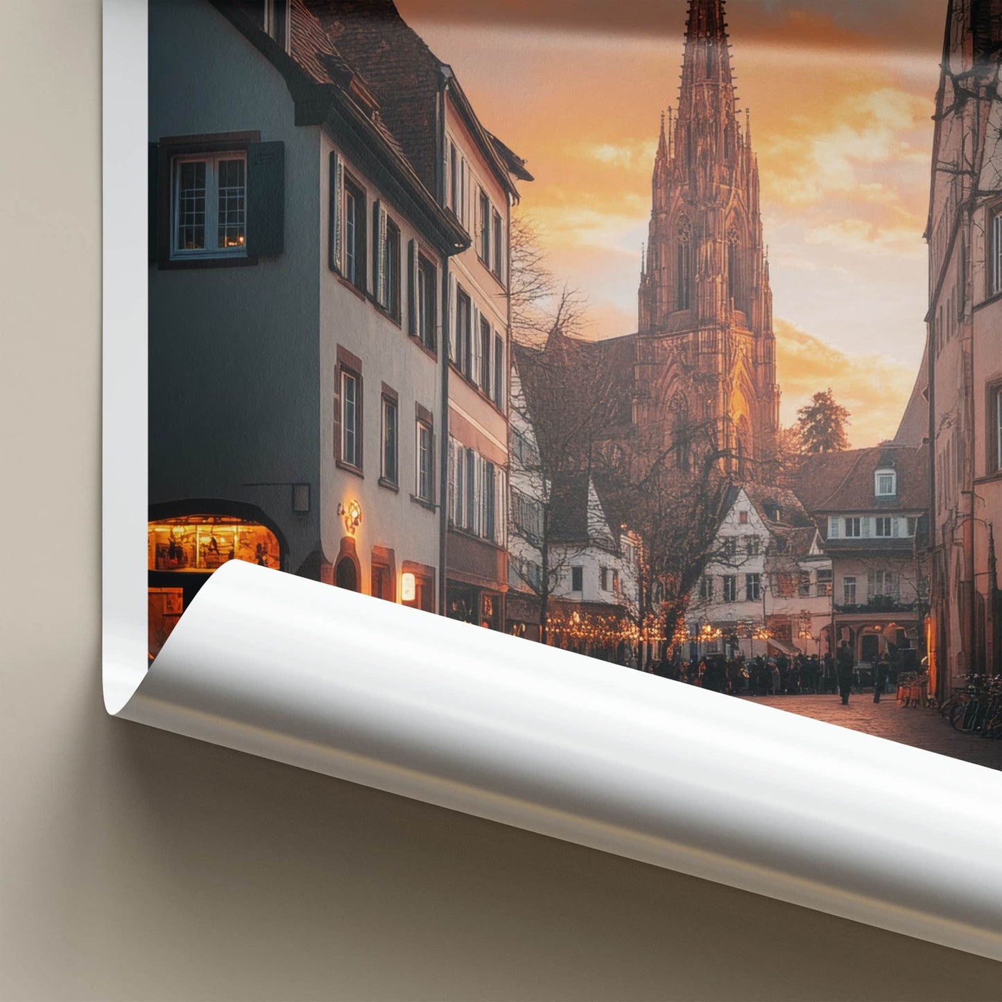 Freiburg Poster - Germany Travel Art - Cathedral Dusk Light Wall Decor