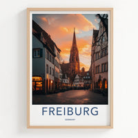 Freiburg Poster - Germany Travel Art - Cathedral Dusk Light Wall Decor