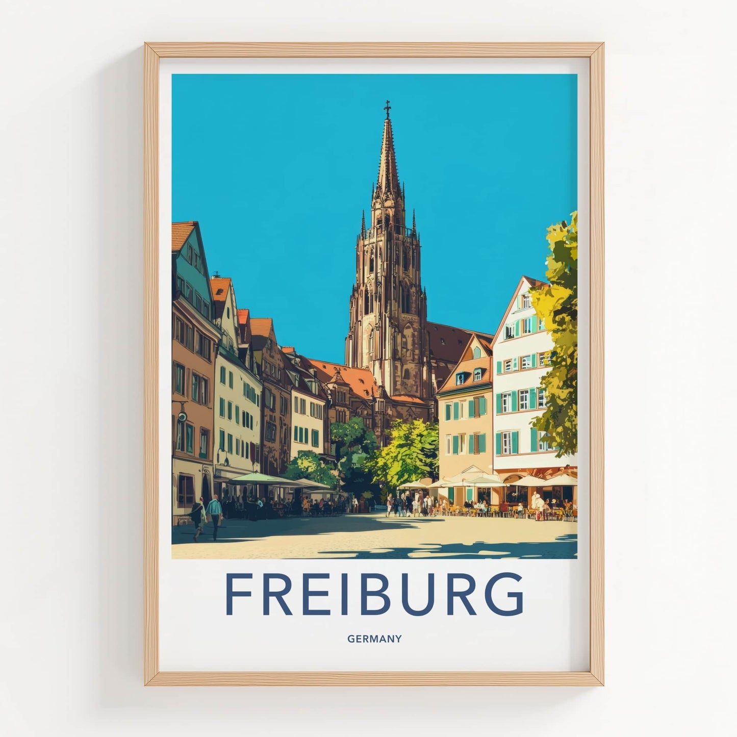 Freiburg Poster - Germany Travel Art - Gothic Minster Square Home Decor