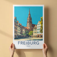 Freiburg Poster - Germany Travel Art - Gothic Minster Square Home Decor