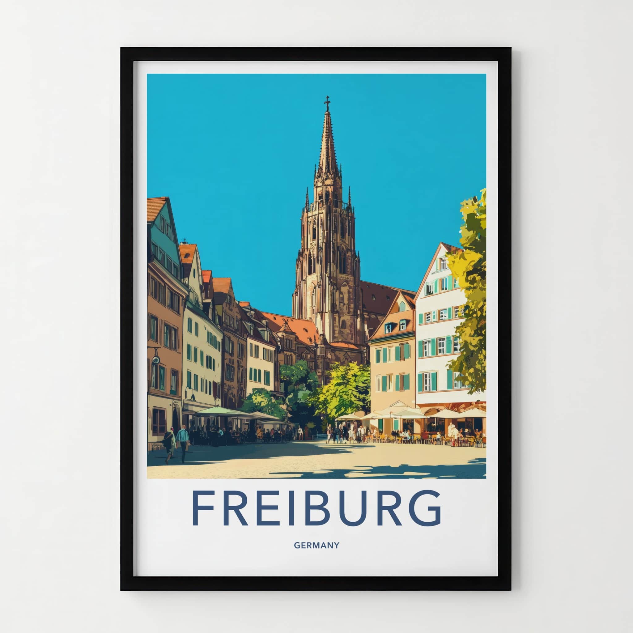 Freiburg Poster - Germany Travel Art - Gothic Minster Square Home Decor