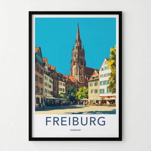 Freiburg Poster - Germany Travel Art - Gothic Minster Square Home Decor