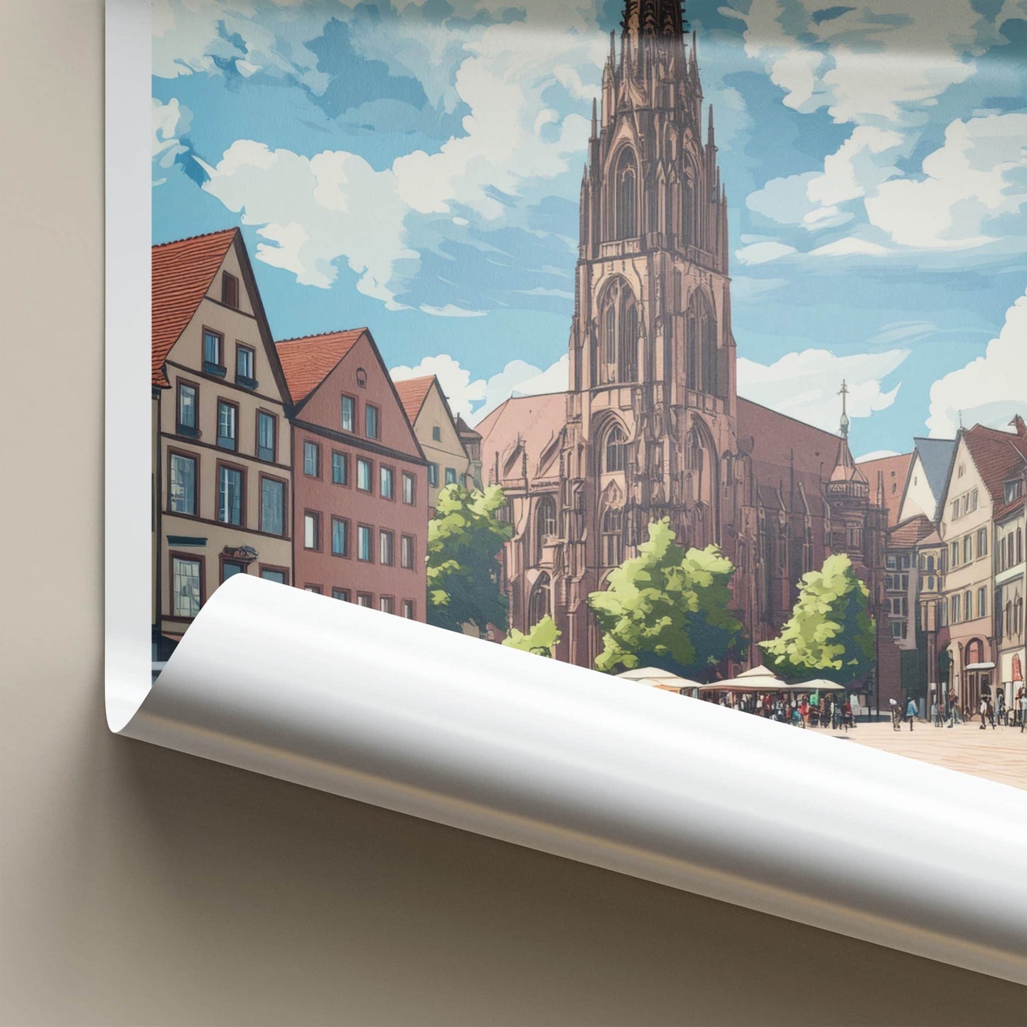 Freiburg Poster - Germany Travel Art - Historic Cathedral Square Home Decor