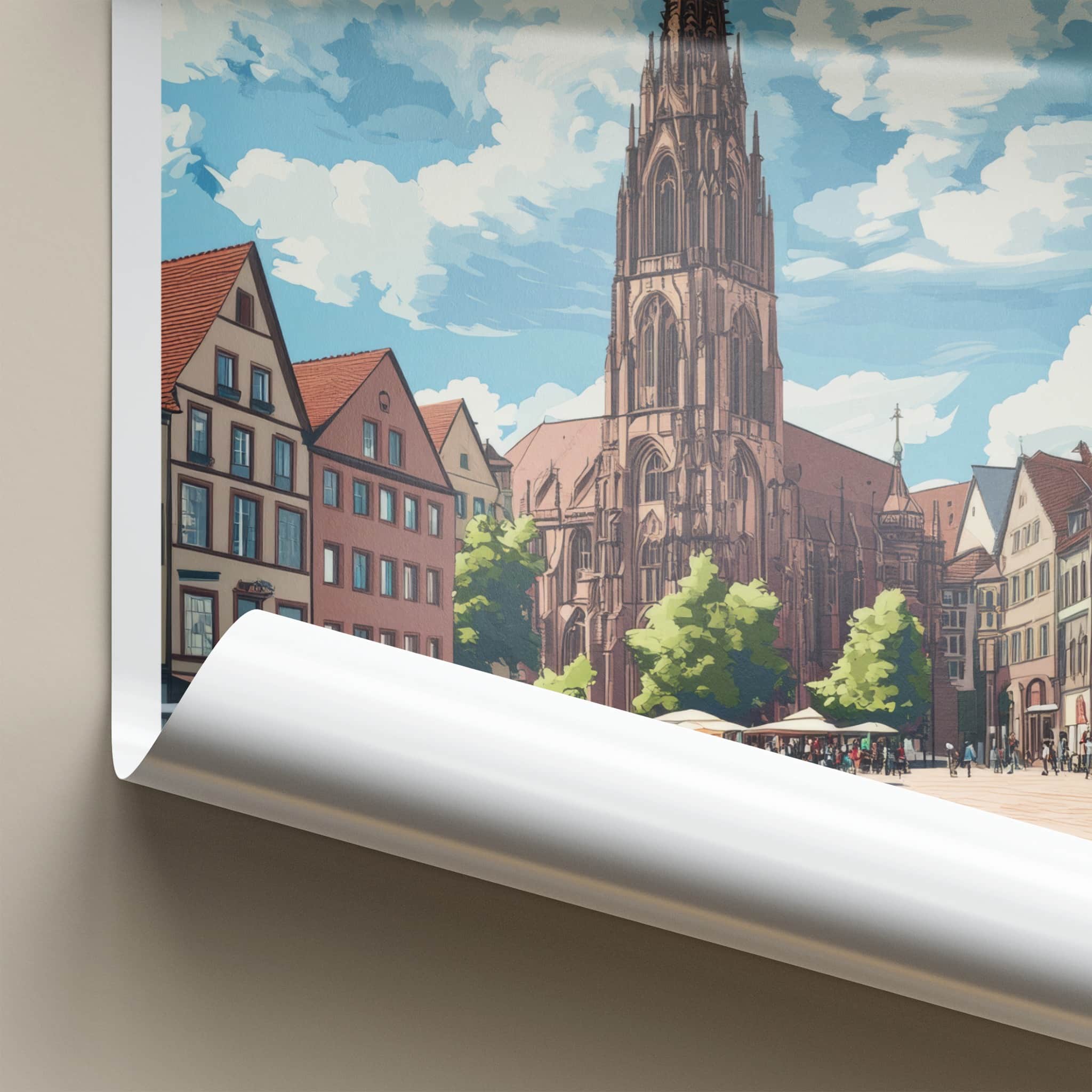 Freiburg Poster - Germany Travel Art - Historic Cathedral Square Home Decor