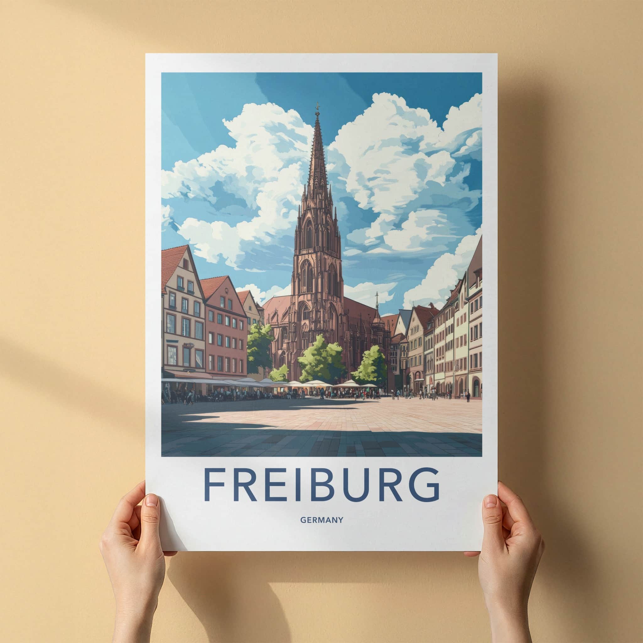 Freiburg Poster - Germany Travel Art - Historic Cathedral Square Home Decor