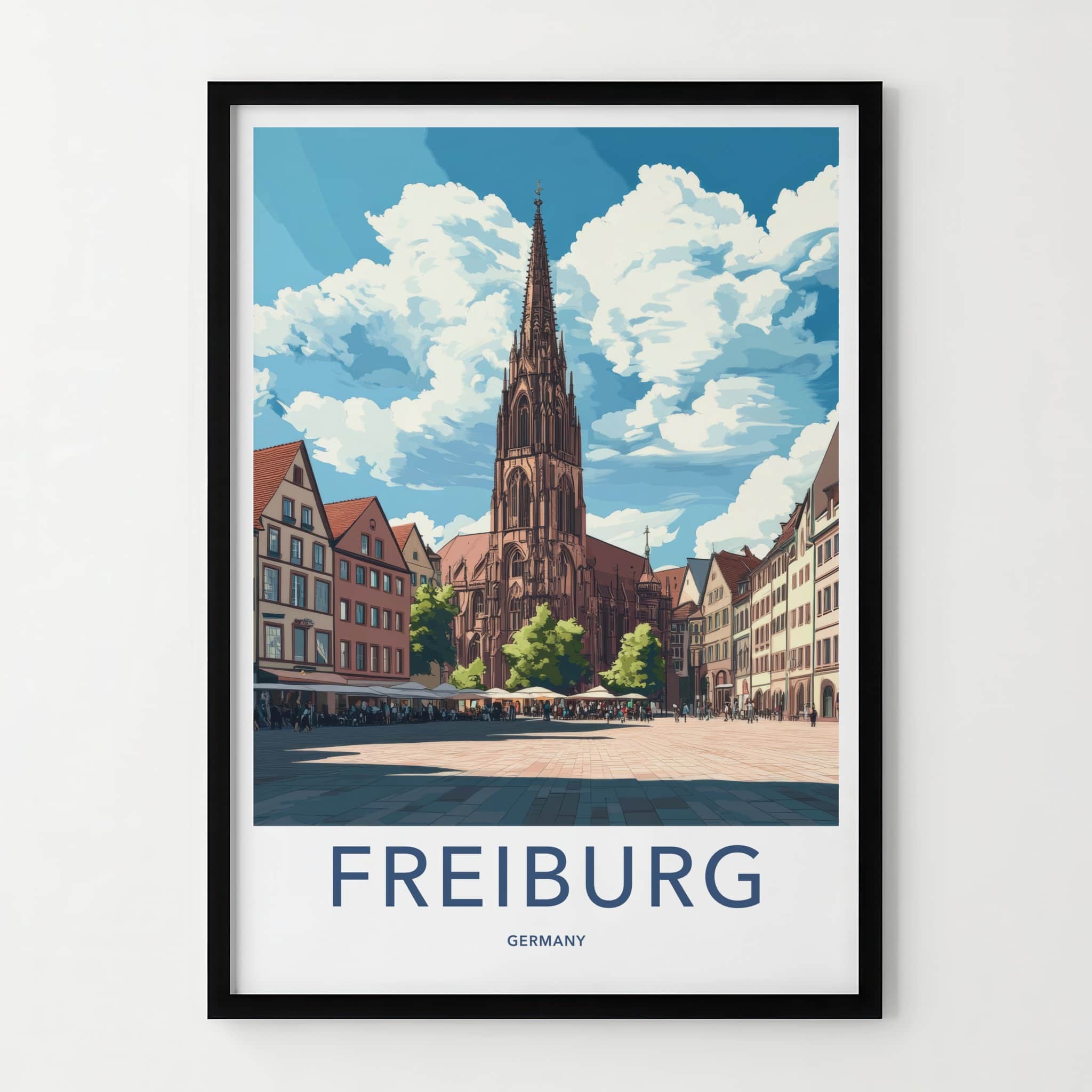 Freiburg Poster - Germany Travel Art - Historic Cathedral Square Home Decor