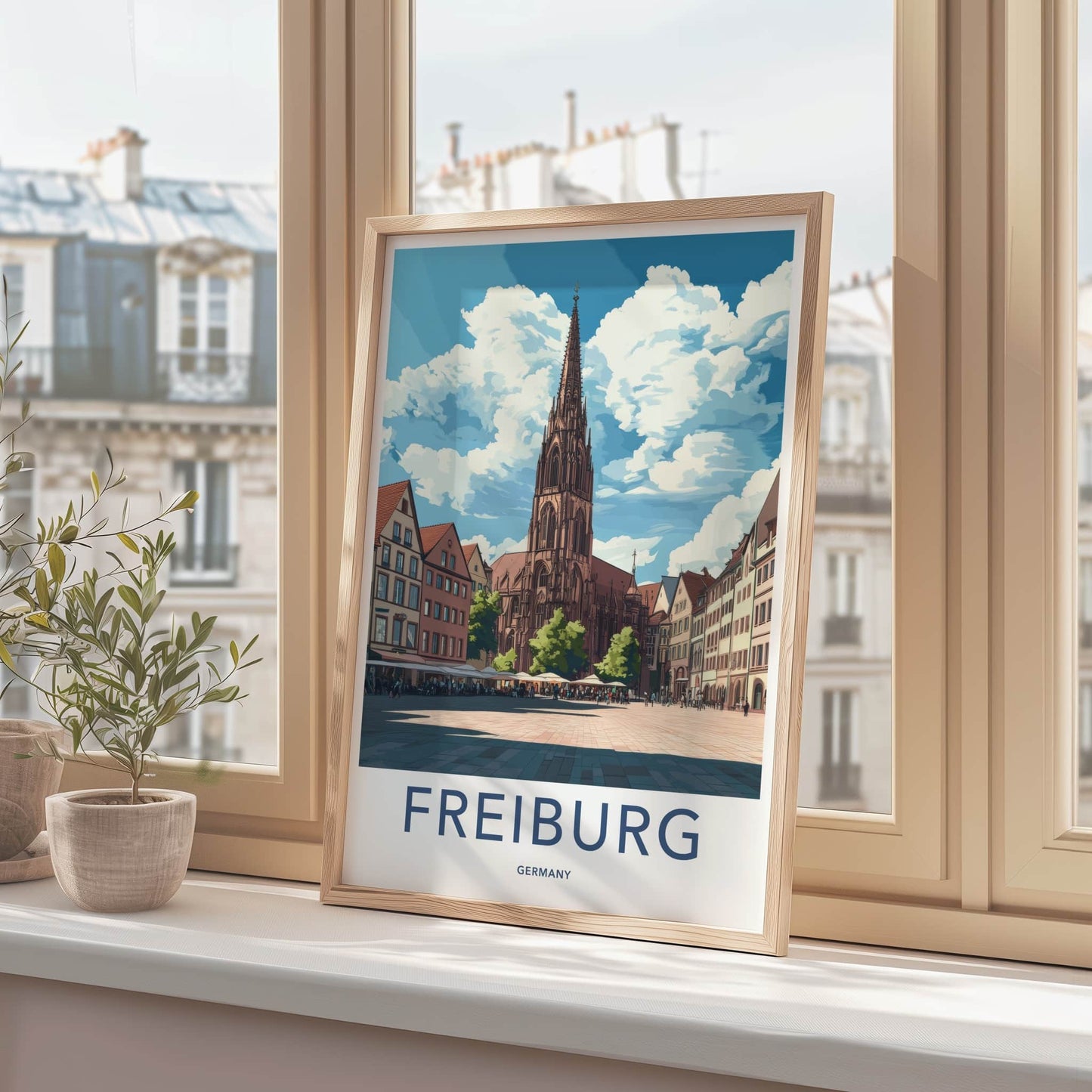 Freiburg Poster - Germany Travel Art - Historic Cathedral Square Home Decor