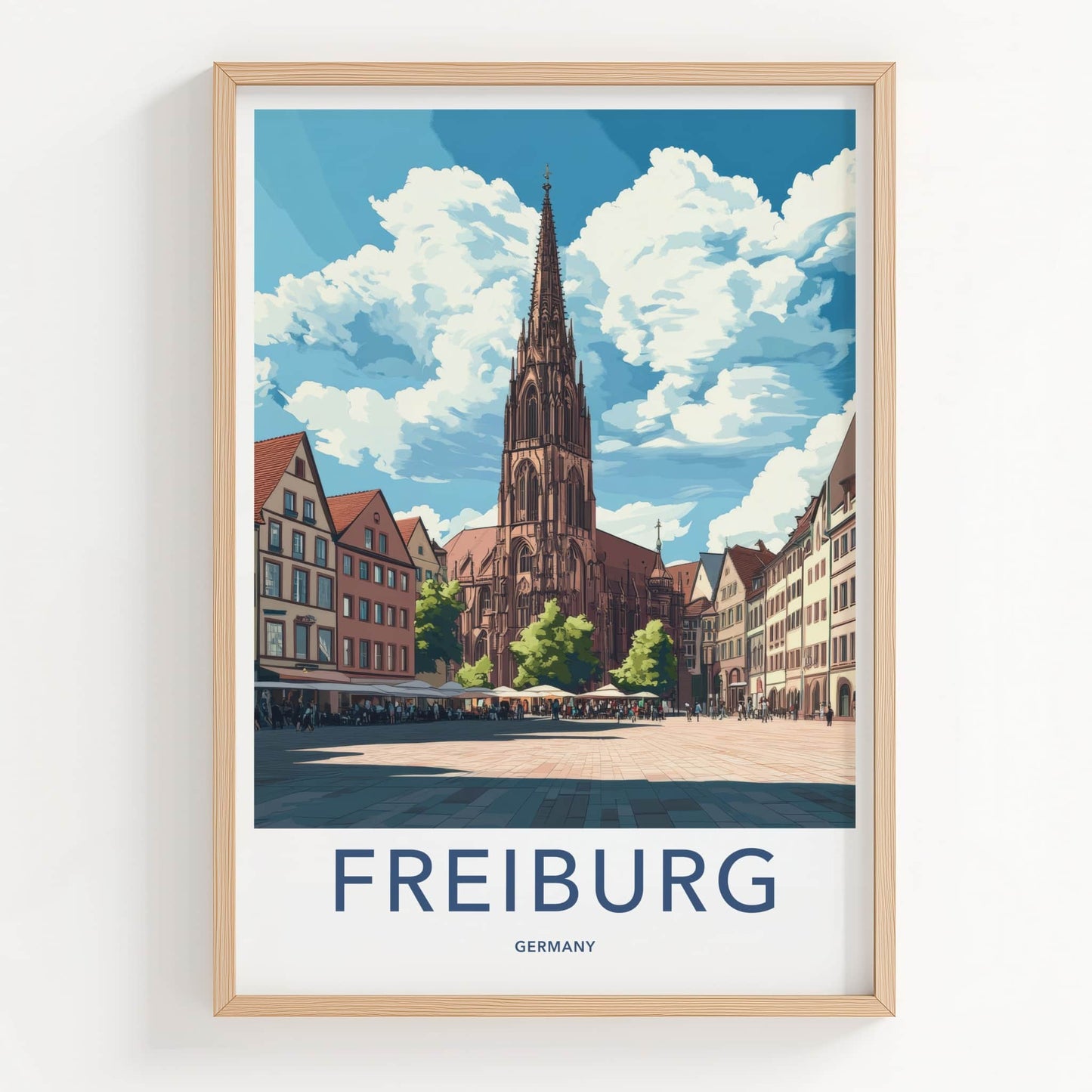 Freiburg Poster - Germany Travel Art - Historic Cathedral Square Home Decor