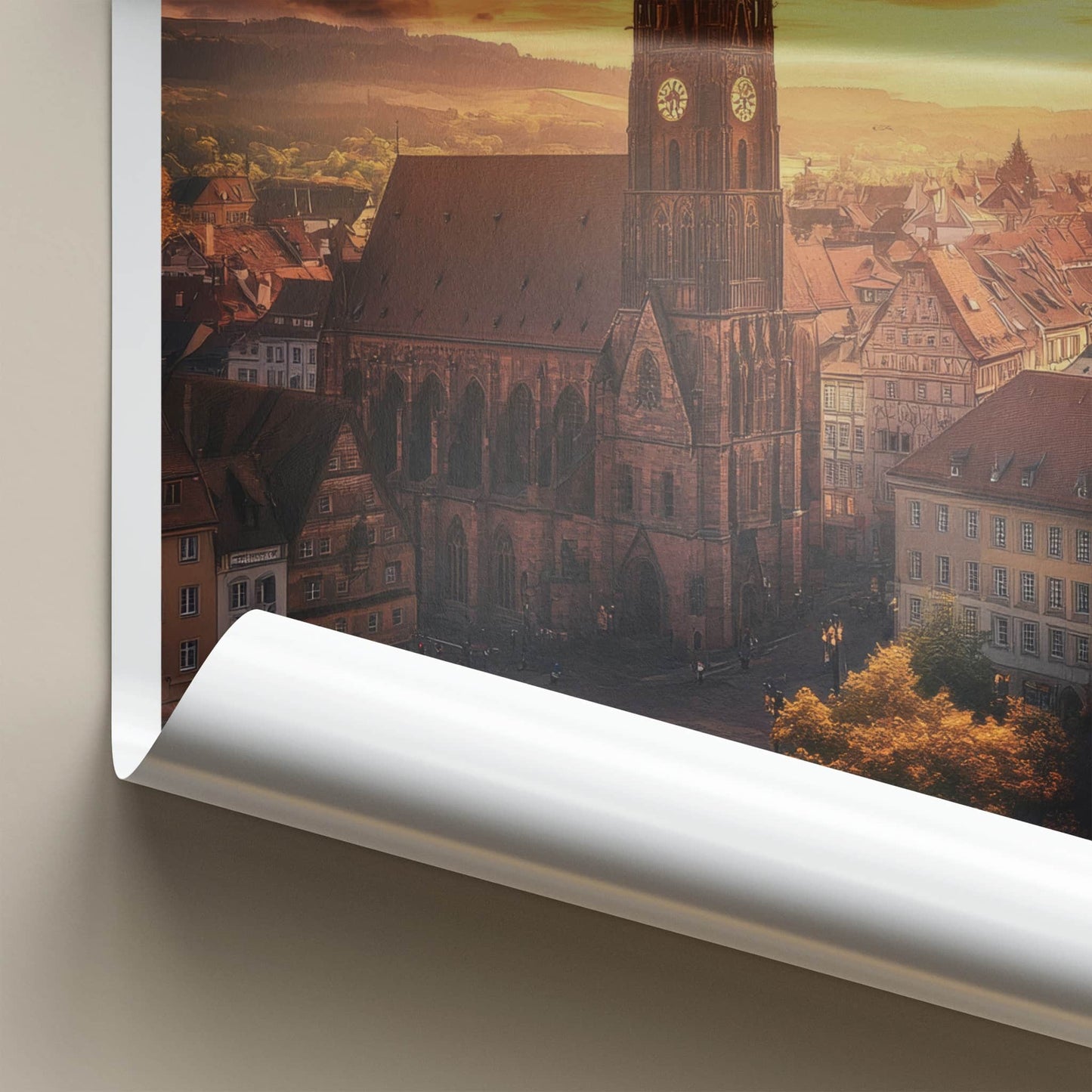 Freiburg Poster - Germany Travel Art - Spire Cityscape Glow Home Decor