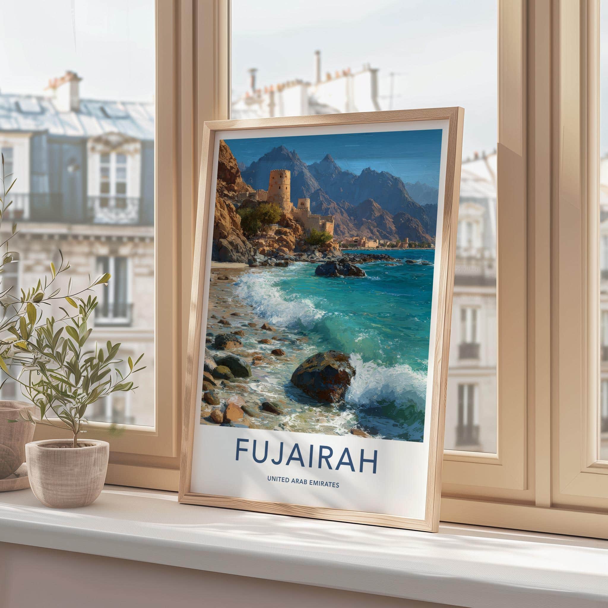 Fujairah Poster - United Arab Emirates Art Print - Coastal Fort Waves Wall Decor