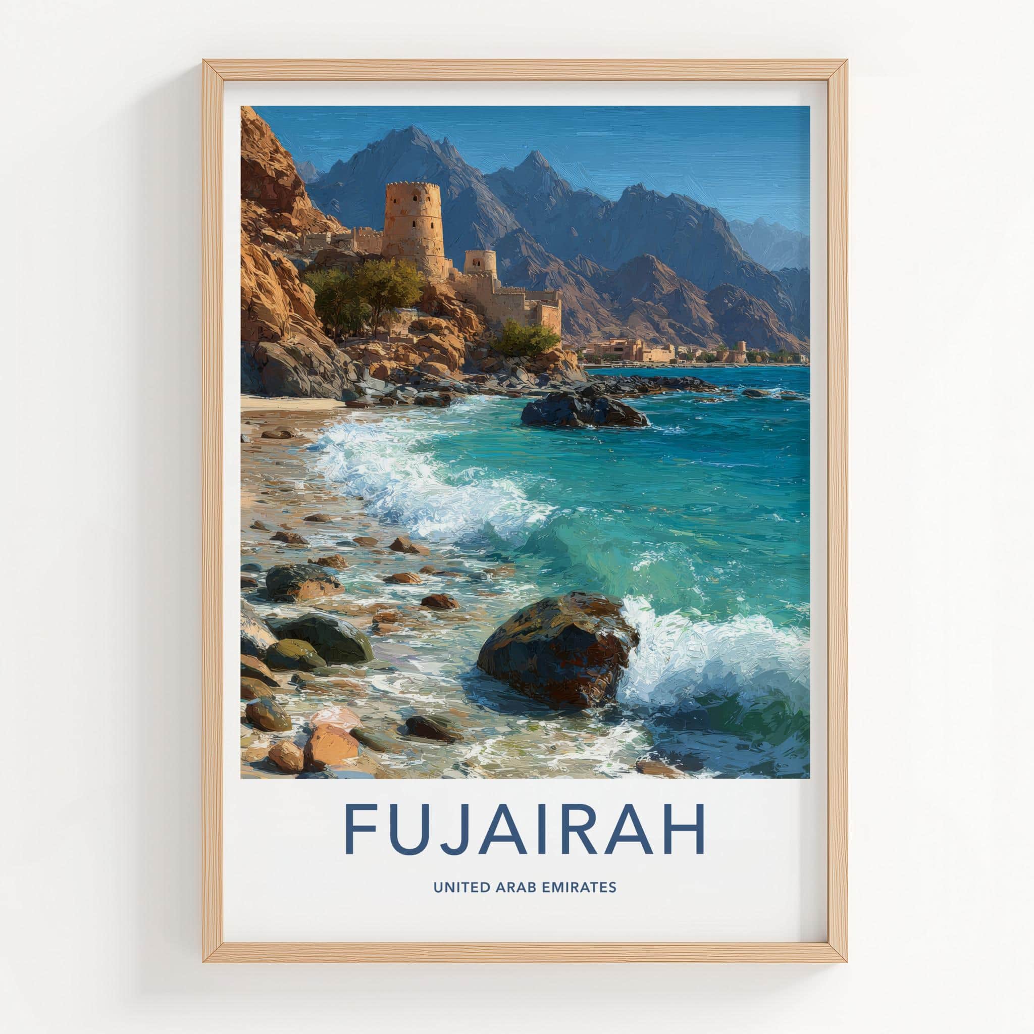Fujairah Poster - United Arab Emirates Art Print - Coastal Fort Waves Wall Decor