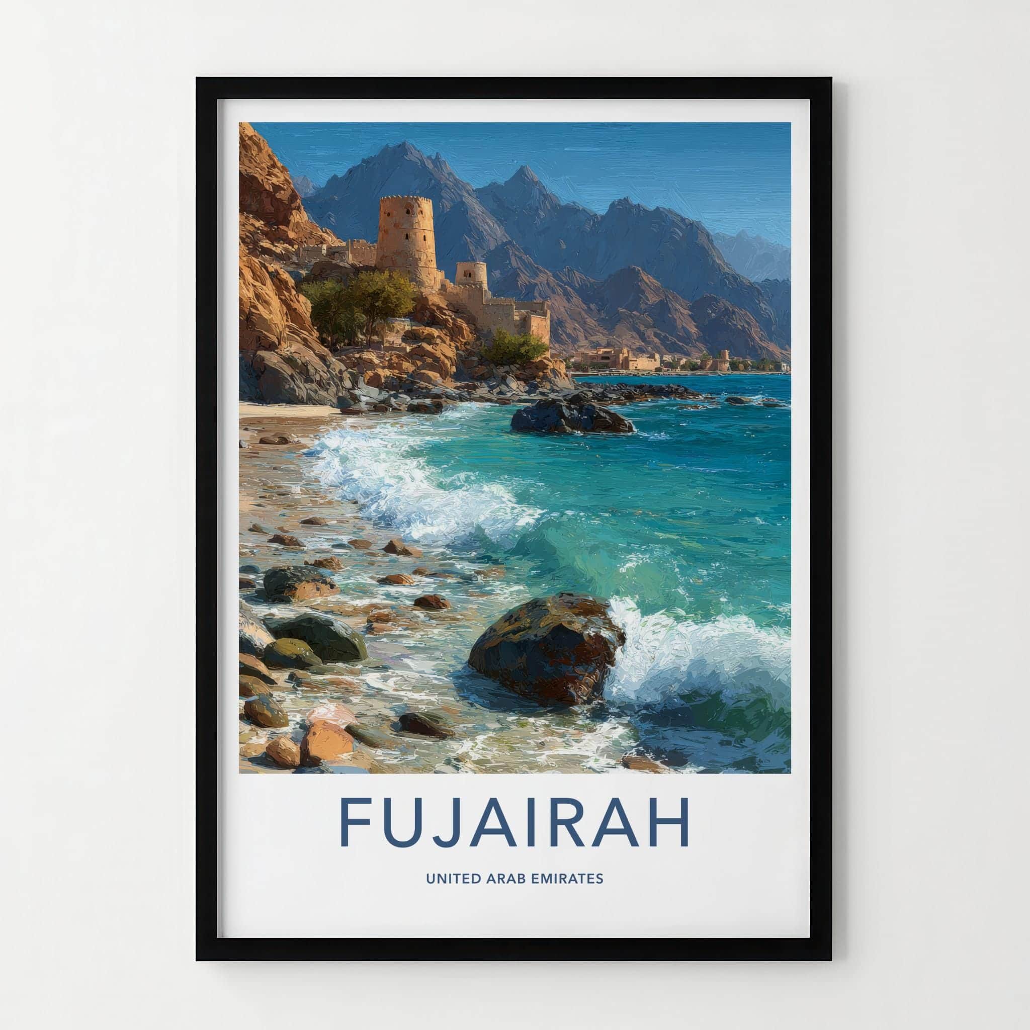 Fujairah Poster - United Arab Emirates Art Print - Coastal Fort Waves Wall Decor