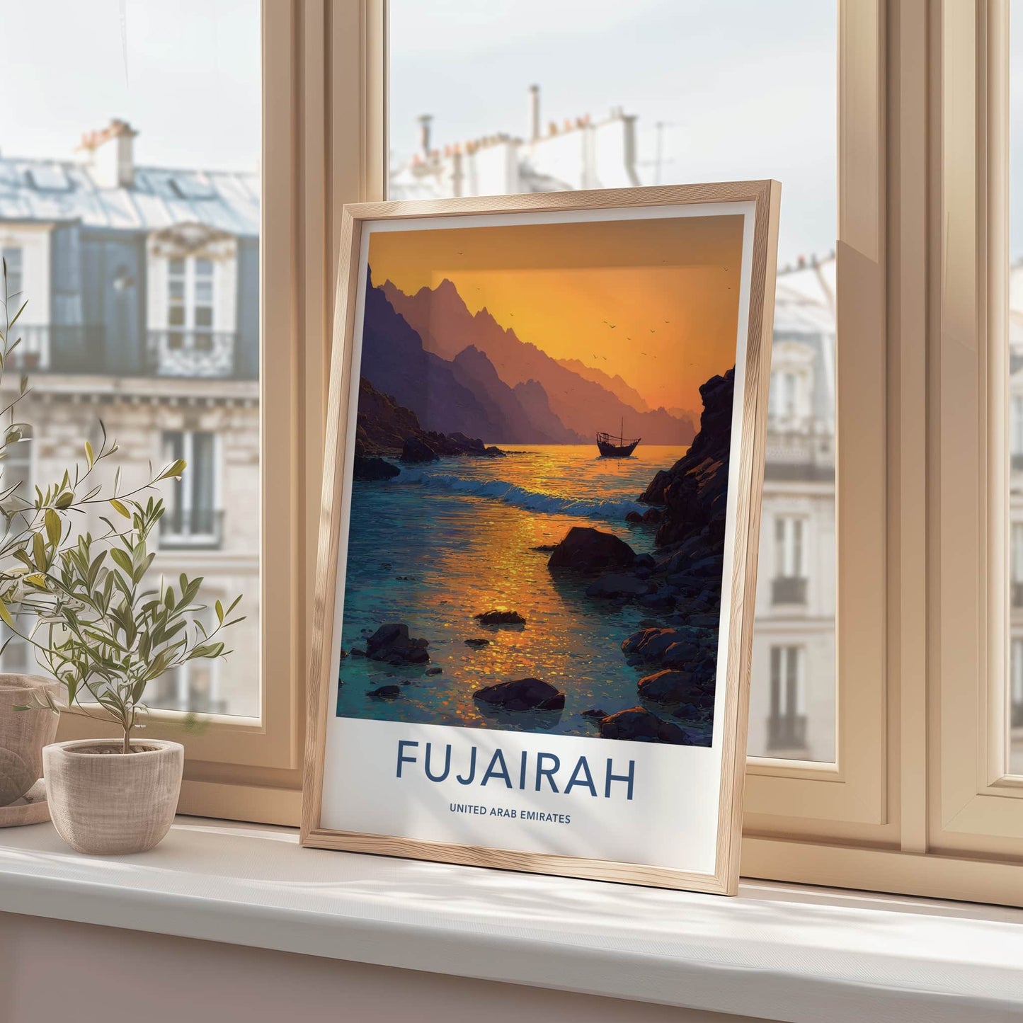 Fujairah Poster - United Arab Emirates Boat Sunset Wall Art