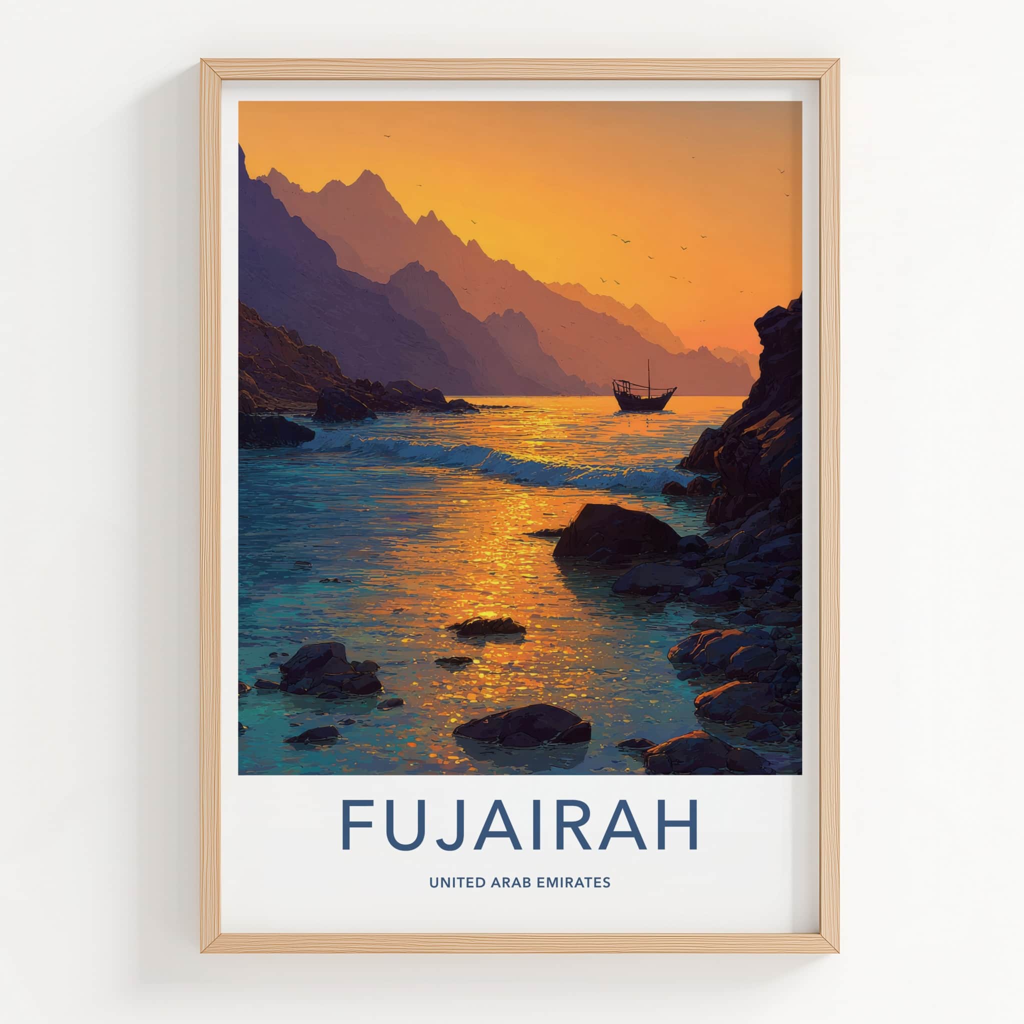 Fujairah Poster - United Arab Emirates Boat Sunset Wall Art
