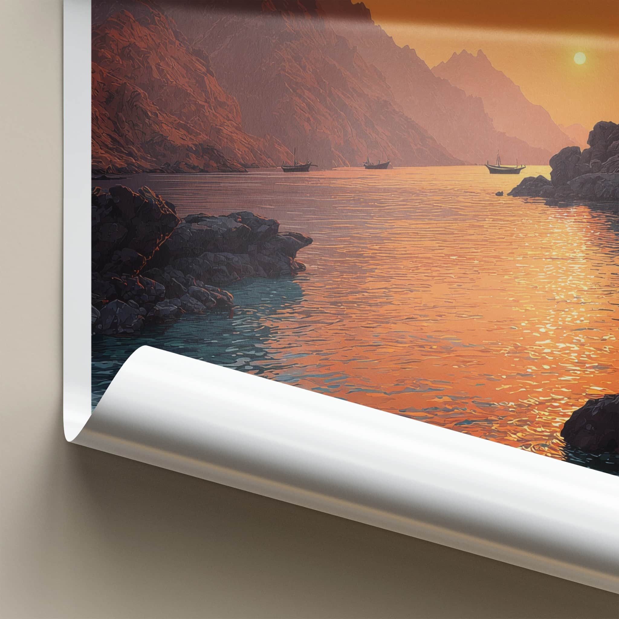 Fujairah Poster - United Arab Emirates Mountain Sunset Boat Travel Art