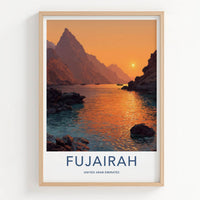 Fujairah Poster - United Arab Emirates Mountain Sunset Boat Travel Art