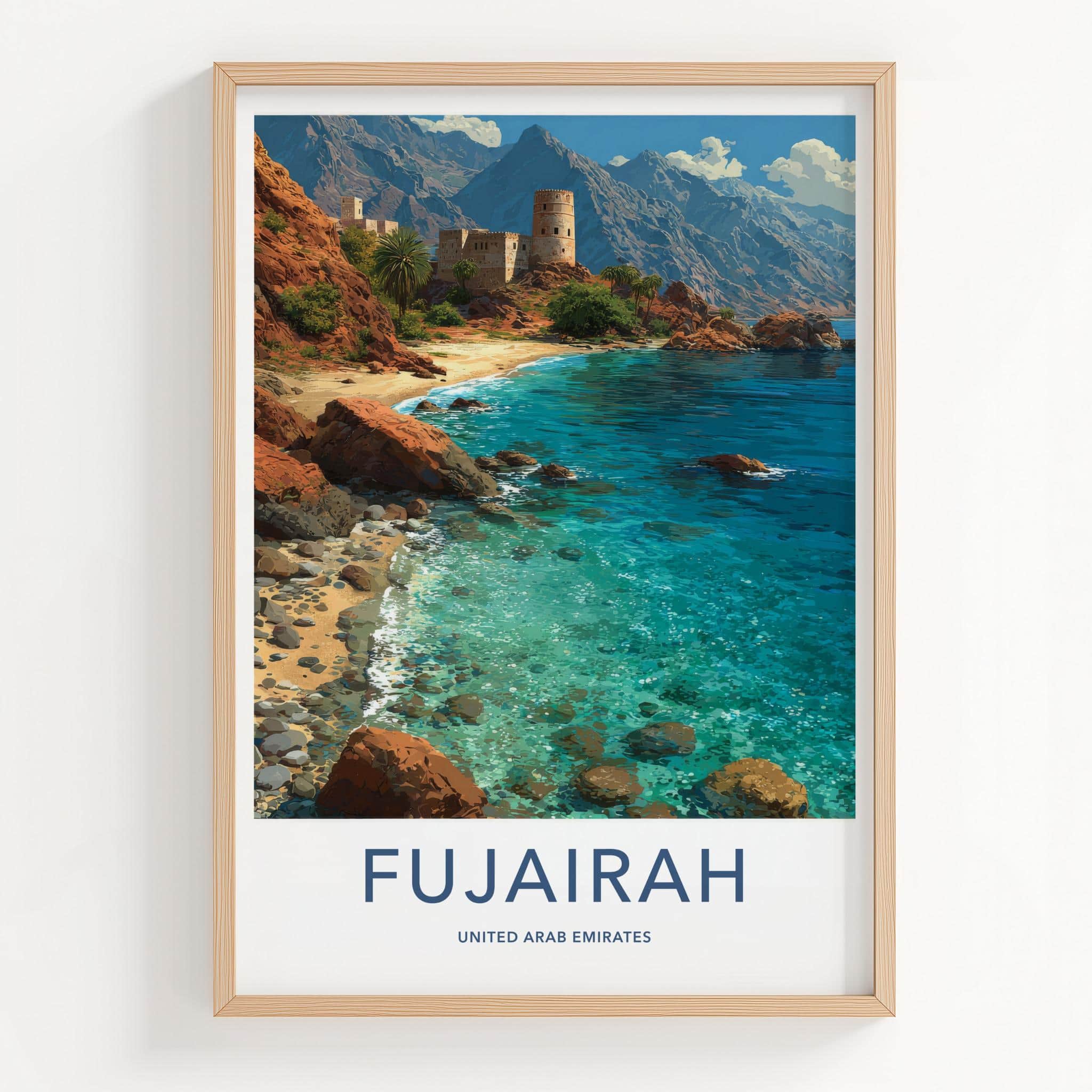 Fujairah Poster - United Arab Emirates Travel Art - Coastal Mountain Fort Wall Decor