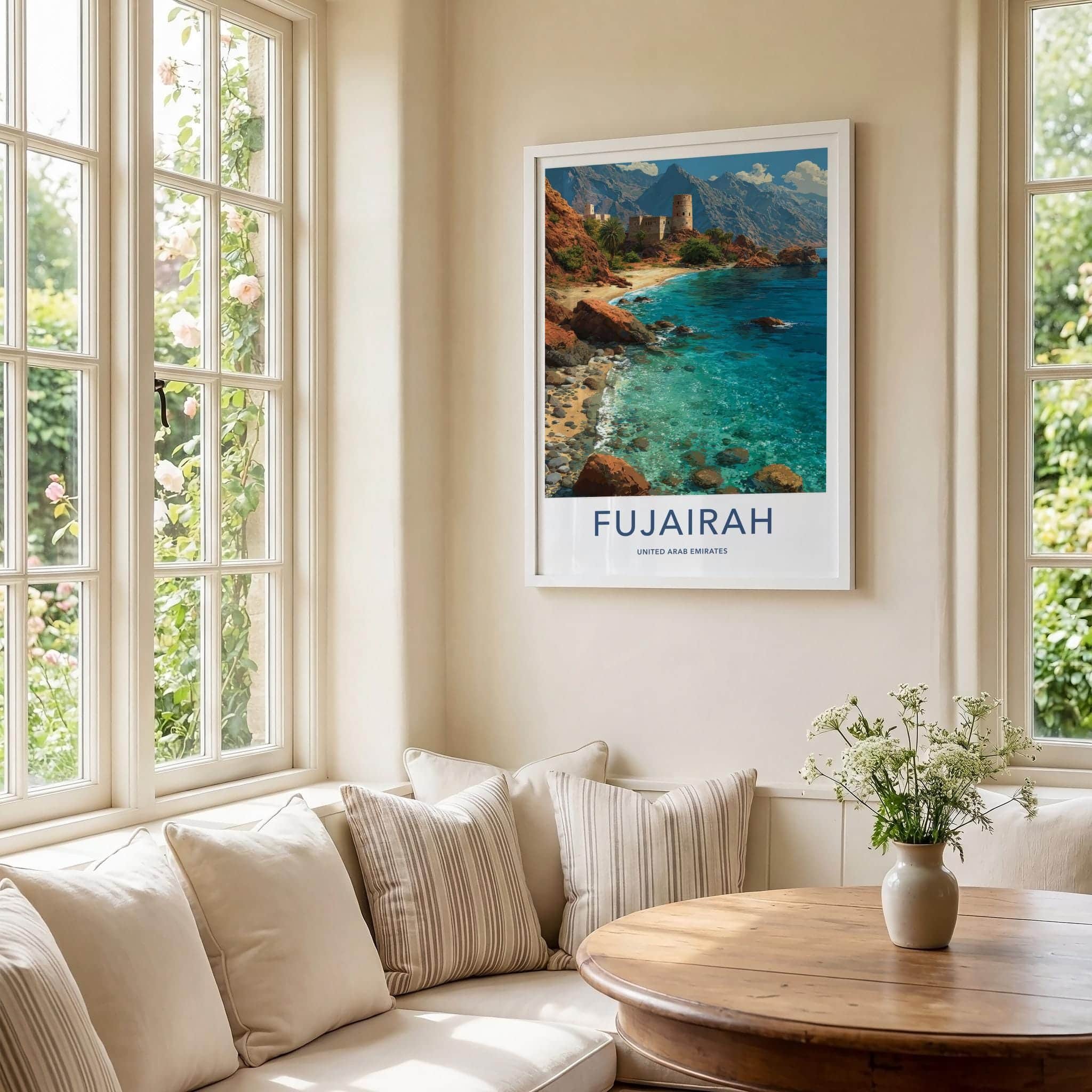 Fujairah Poster - United Arab Emirates Travel Art - Coastal Mountain Fort Wall Decor