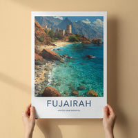 Fujairah Poster - United Arab Emirates Travel Art - Coastal Mountain Fort Wall Decor