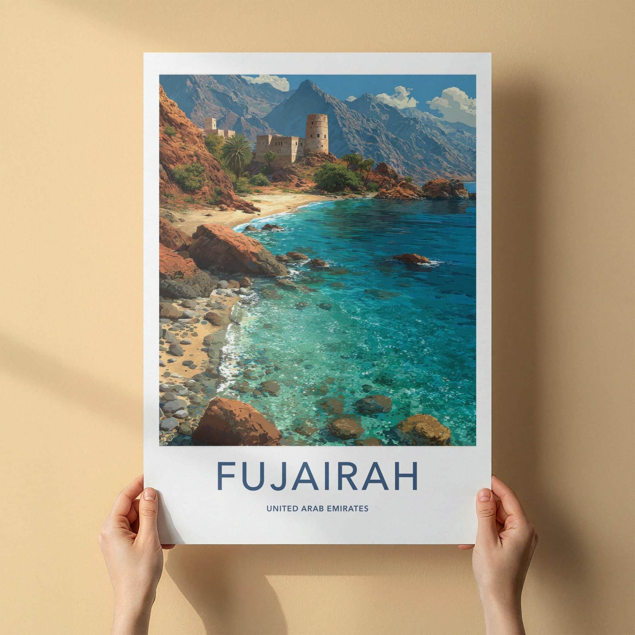 Fujairah Poster - United Arab Emirates Travel Art - Coastal Mountain Fort Wall Decor