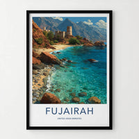 Fujairah Poster - United Arab Emirates Travel Art - Coastal Mountain Fort Wall Decor