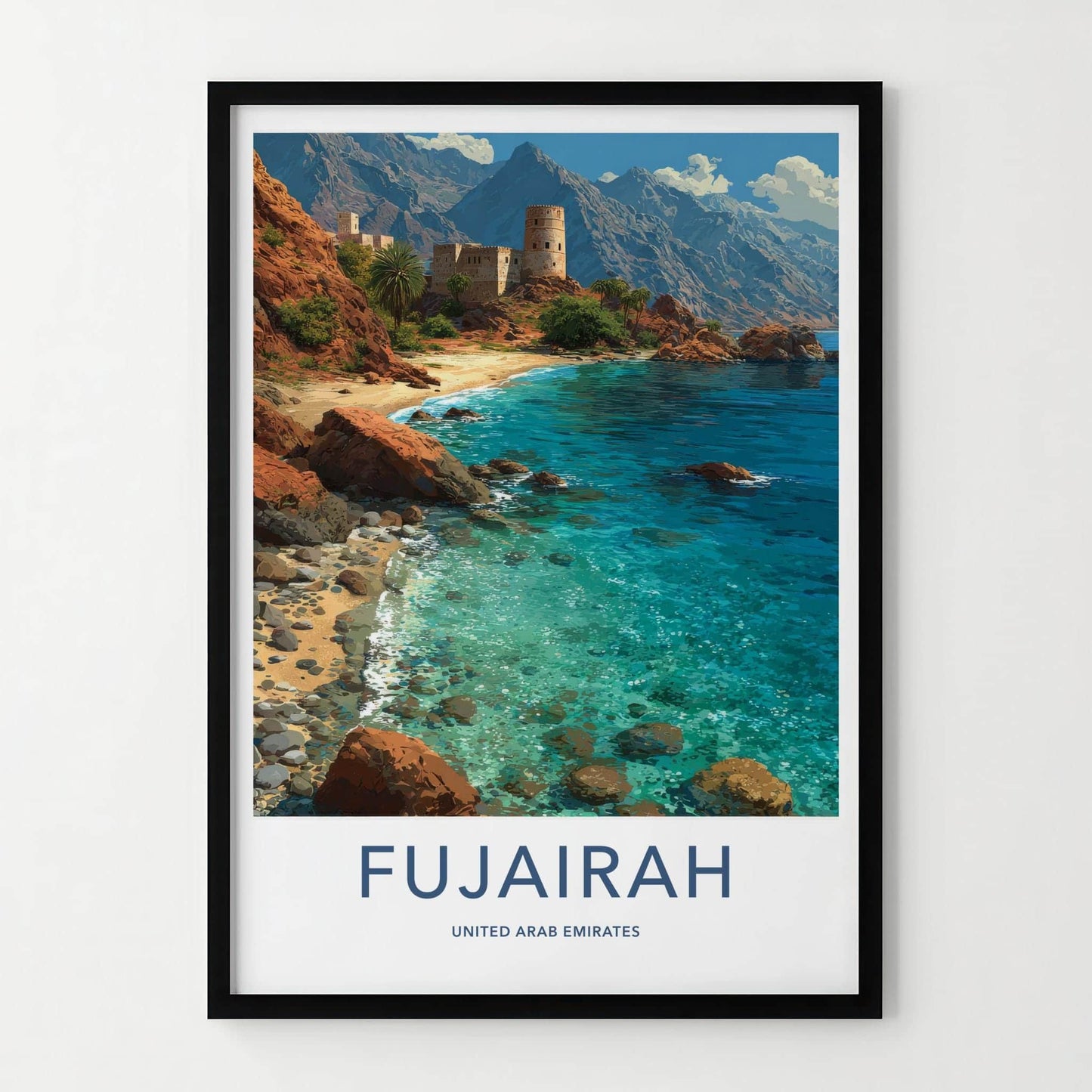 Fujairah Poster - United Arab Emirates Travel Art - Coastal Mountain Fort Wall Decor