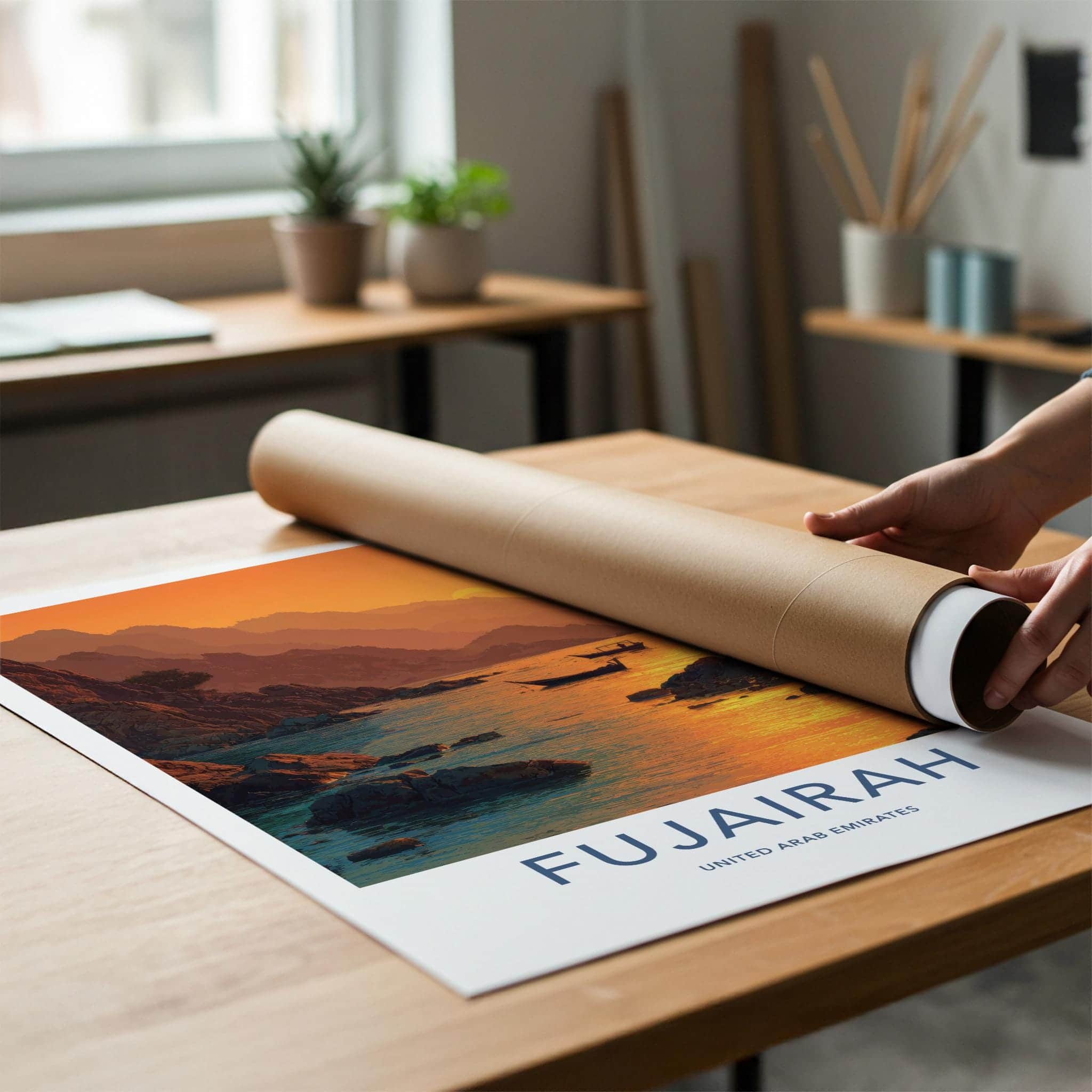 Fujairah Poster - United Arab Emirates Travel Art - Rocky Coast Sunset Wall Decor