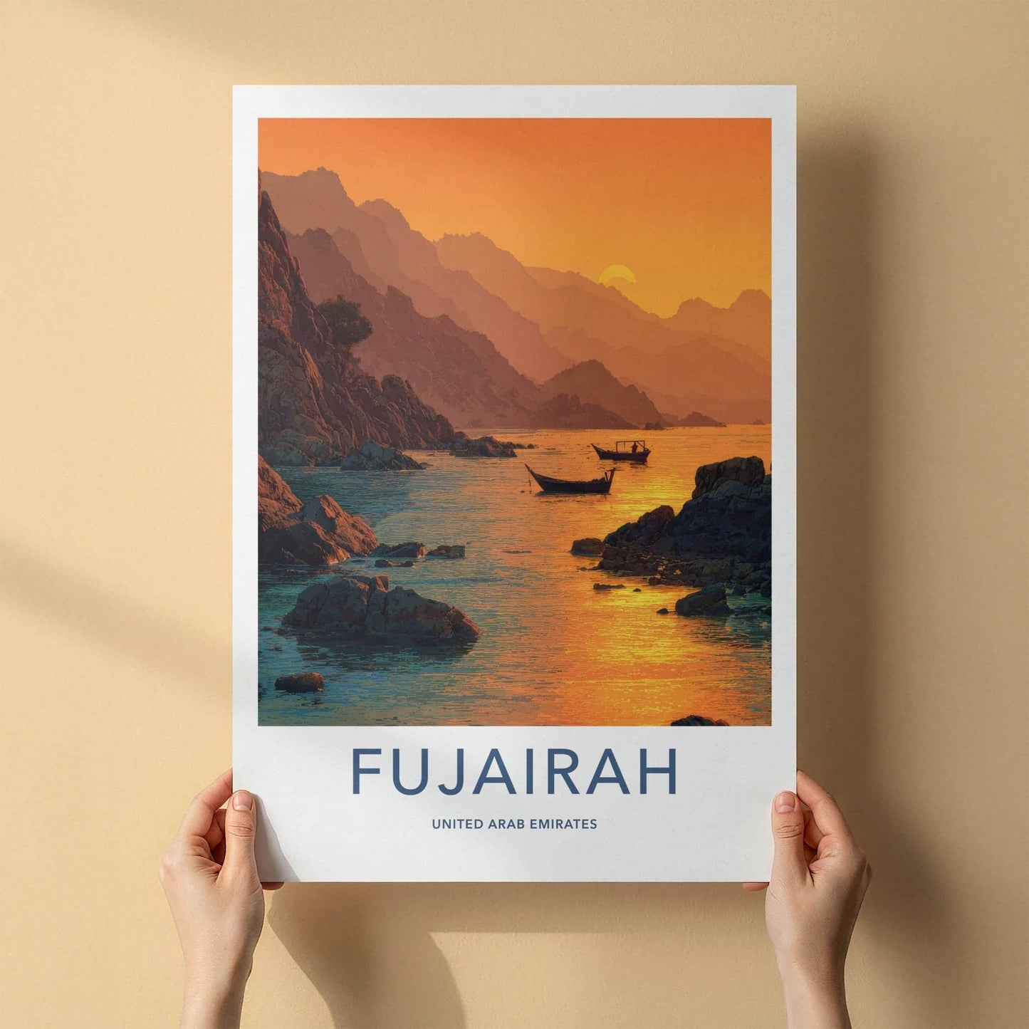 Fujairah Poster - United Arab Emirates Travel Art - Rocky Coast Sunset Wall Decor