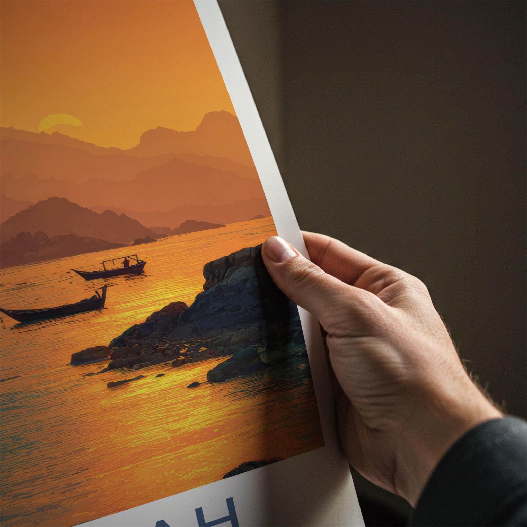 Fujairah Poster - United Arab Emirates Travel Art - Rocky Coast Sunset Wall Decor