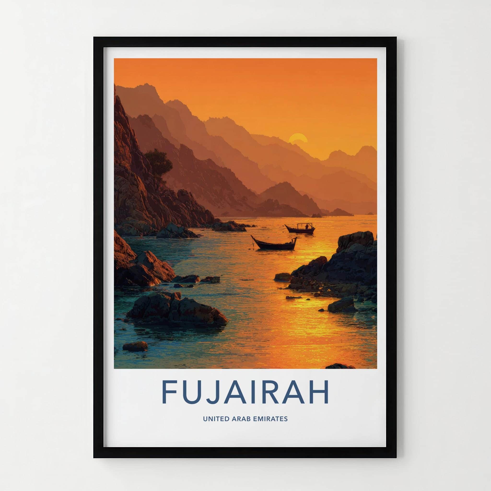 Fujairah Poster - United Arab Emirates Travel Art - Rocky Coast Sunset Wall Decor