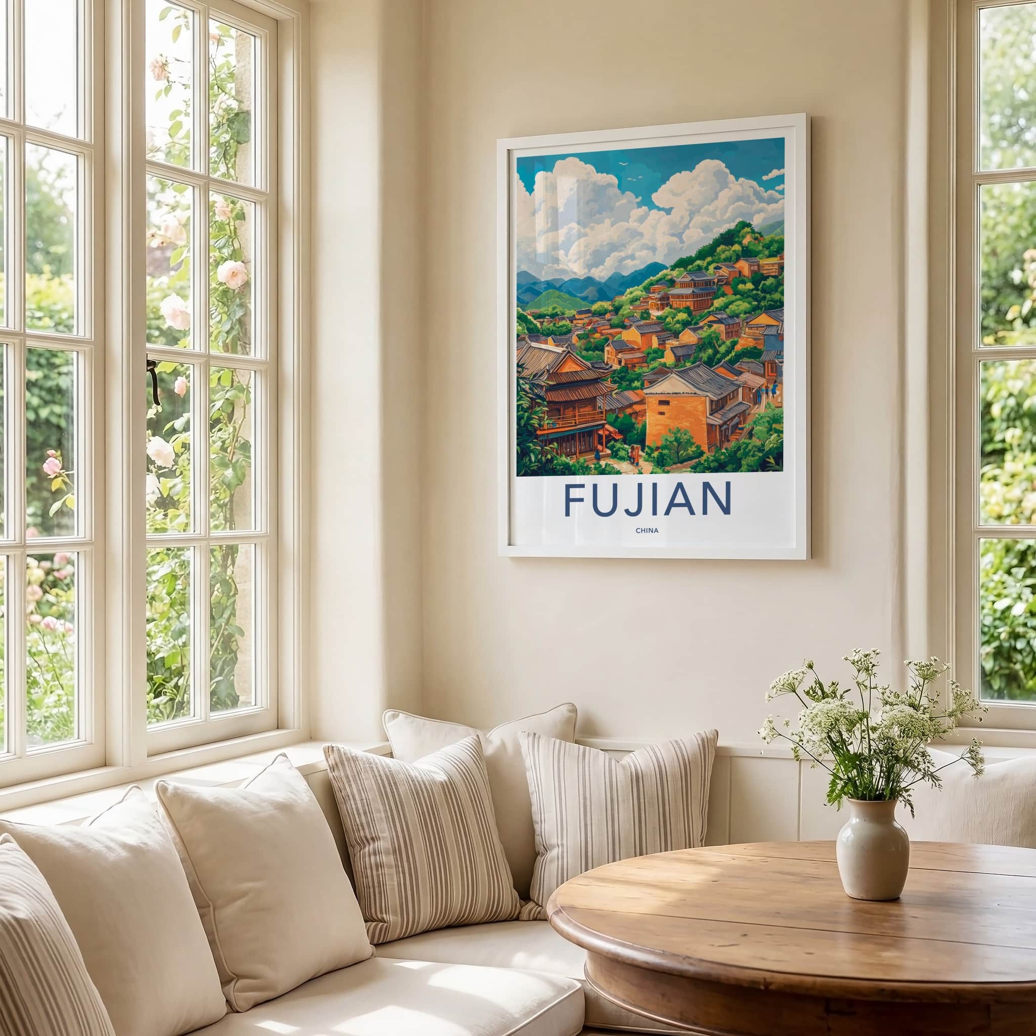 Fujian Poster - China Framed Print - Hilly Village Scene Framed Decor