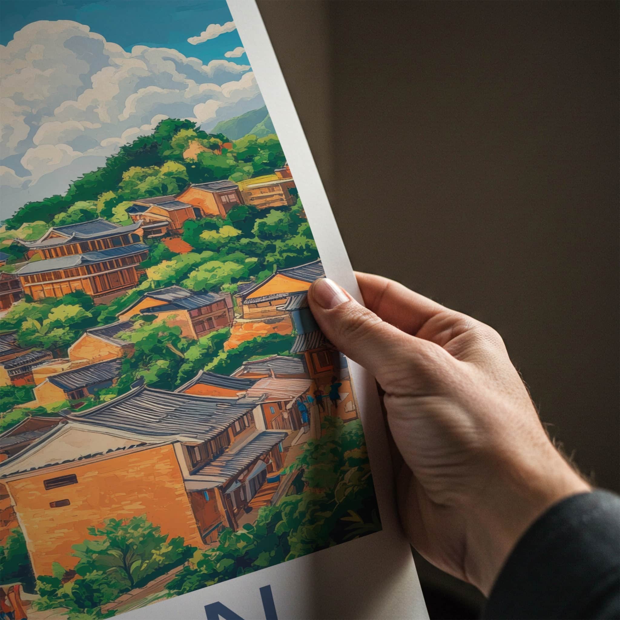 Fujian Poster - China Framed Print - Hilly Village Scene Framed Decor