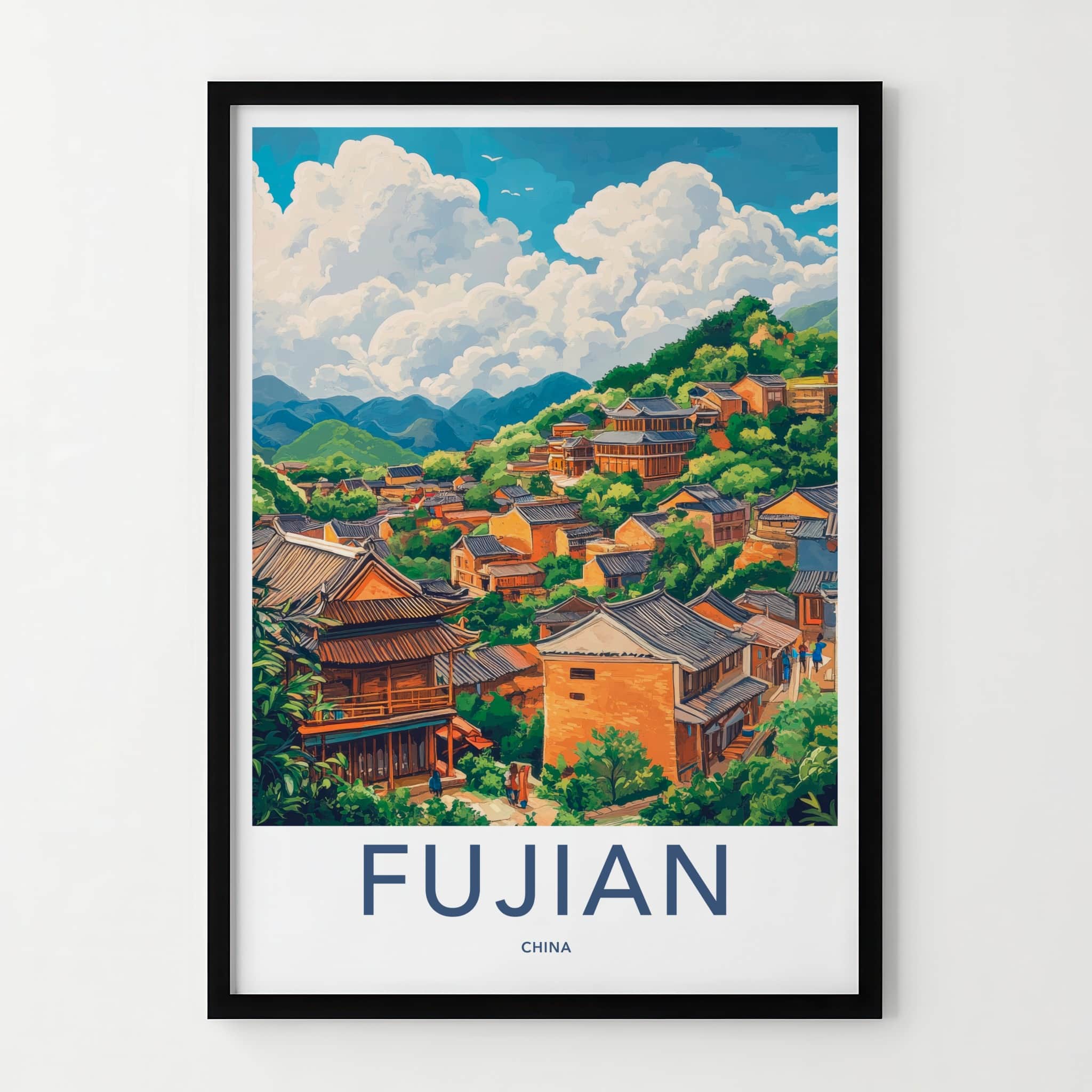 Fujian Poster - China Framed Print - Hilly Village Scene Framed Decor