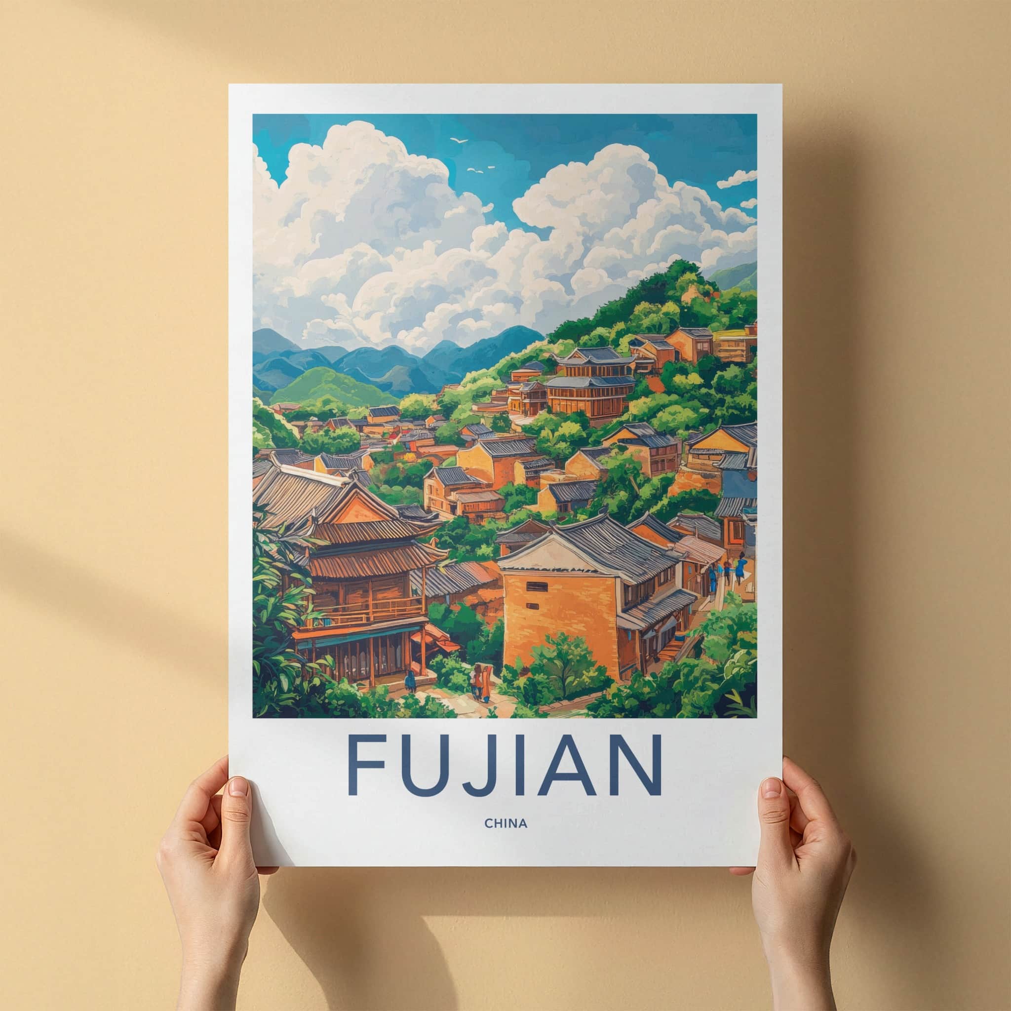 Fujian Poster - China Framed Print - Hilly Village Scene Framed Decor