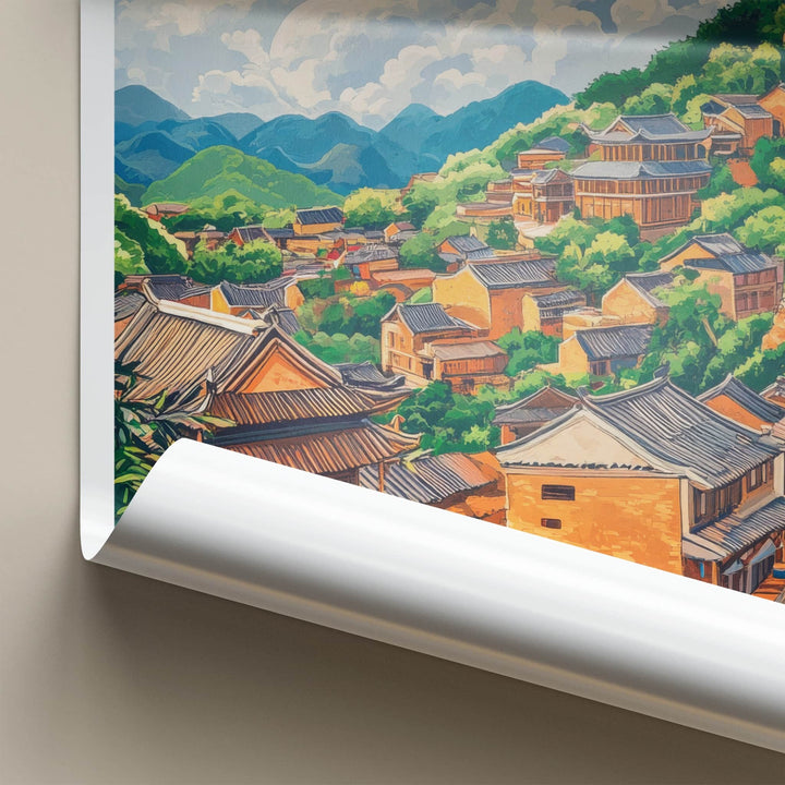 Fujian Poster - China Framed Print - Hilly Village Scene Framed Decor