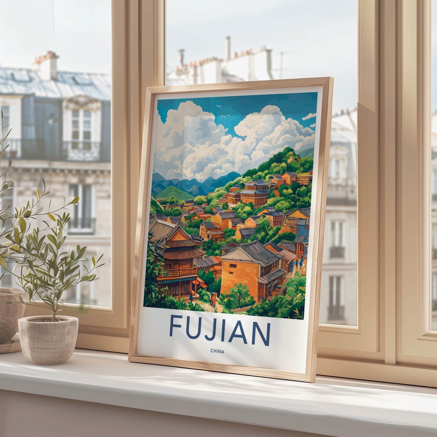 Fujian Poster - China Framed Print - Hilly Village Scene Framed Decor