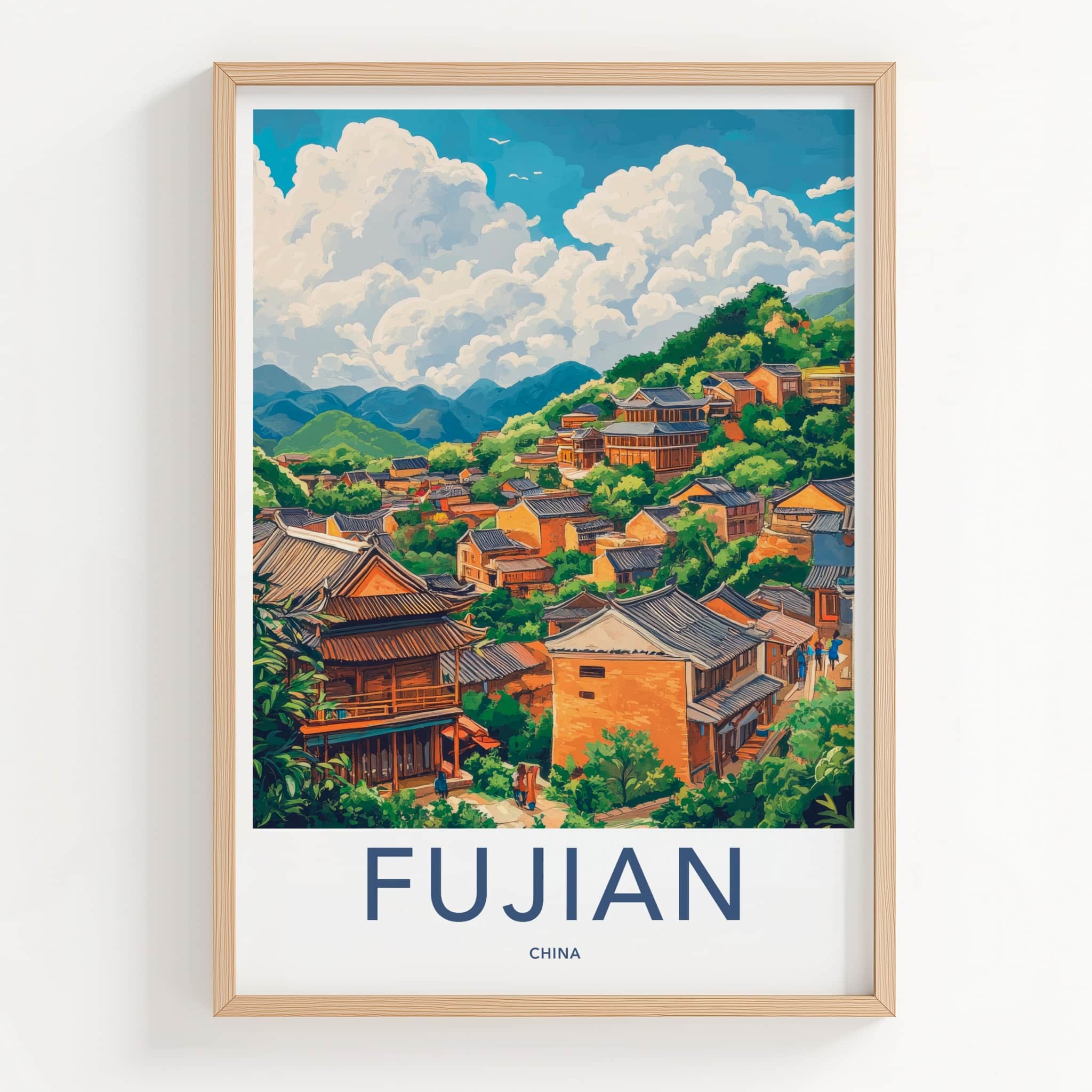 Fujian Poster - China Framed Print - Hilly Village Scene Framed Decor