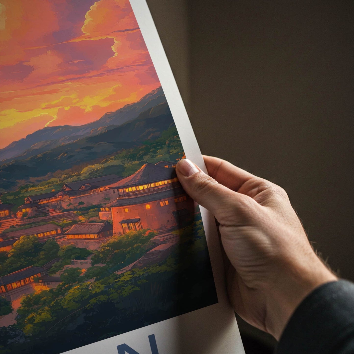 Fujian Poster - China Travel Art - Illuminated Village Sunset Home Decor